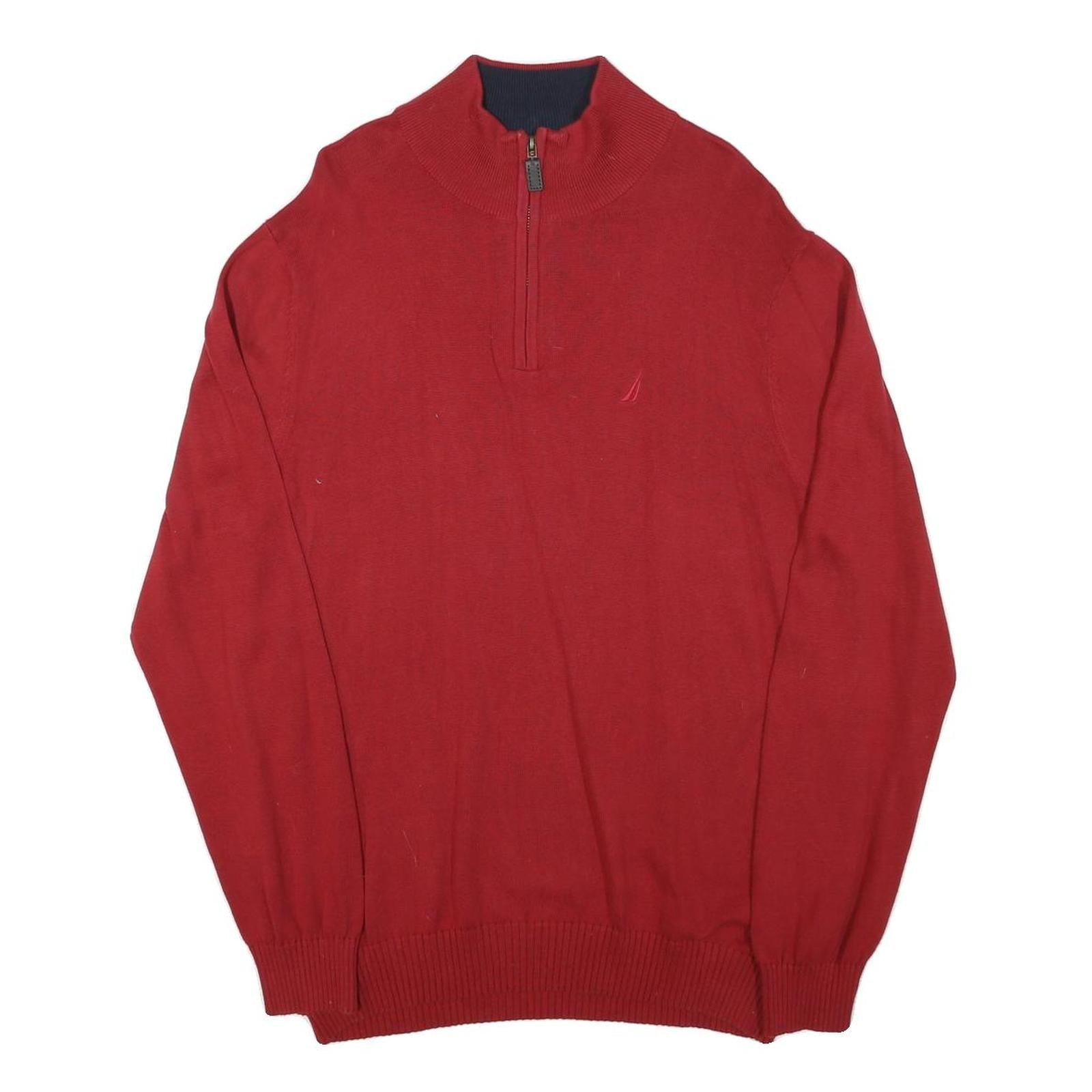 NAUTICA Mens Red Plain Jumper 1/4 Zip Crew Neck Basic Knit L Cotton Blend Casual Refurbished - N/A refurbished available on Cerqular