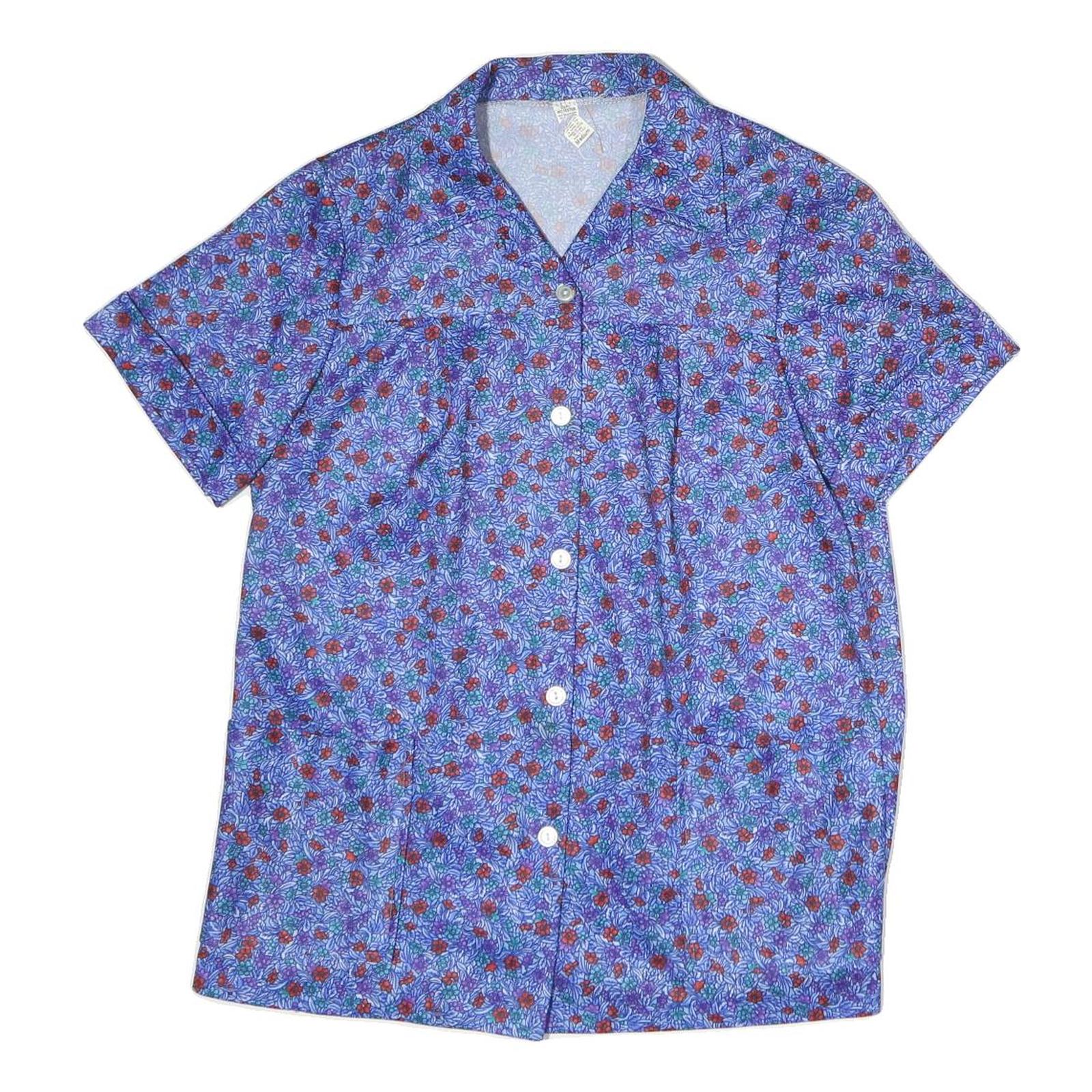 Womens Blue Floral Print Shirt Short Sleeve Collared M Polyester Casual Refurbished - N/A refurbished available on Cerqular