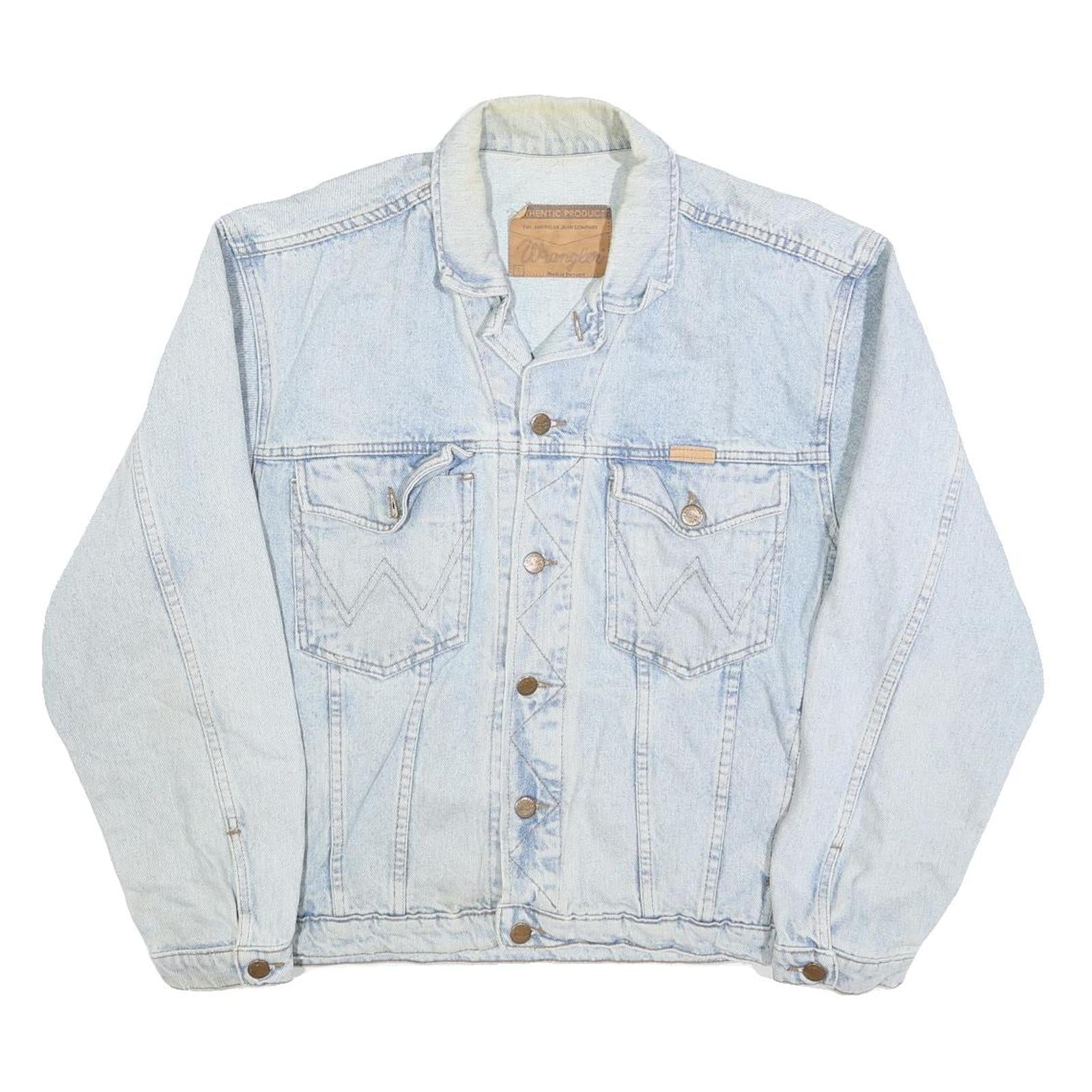 WRANGLER Mens Blue Denim Jacket L Cotton Classic Western Button Closure Refurbished - N/A refurbished available on Cerqular