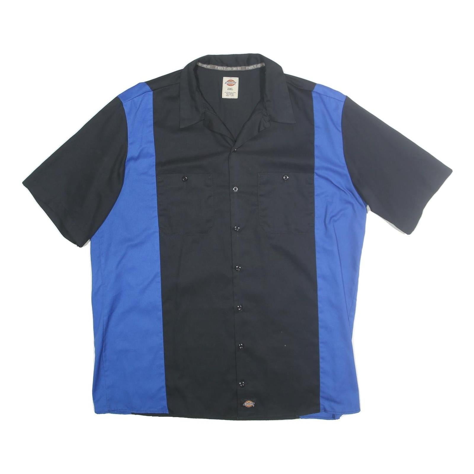 DICKIES Mens Black & Blue Cotton Shirt 2XL Workwear Button Short Sleeve Refurbished - N/A refurbished available on Cerqular