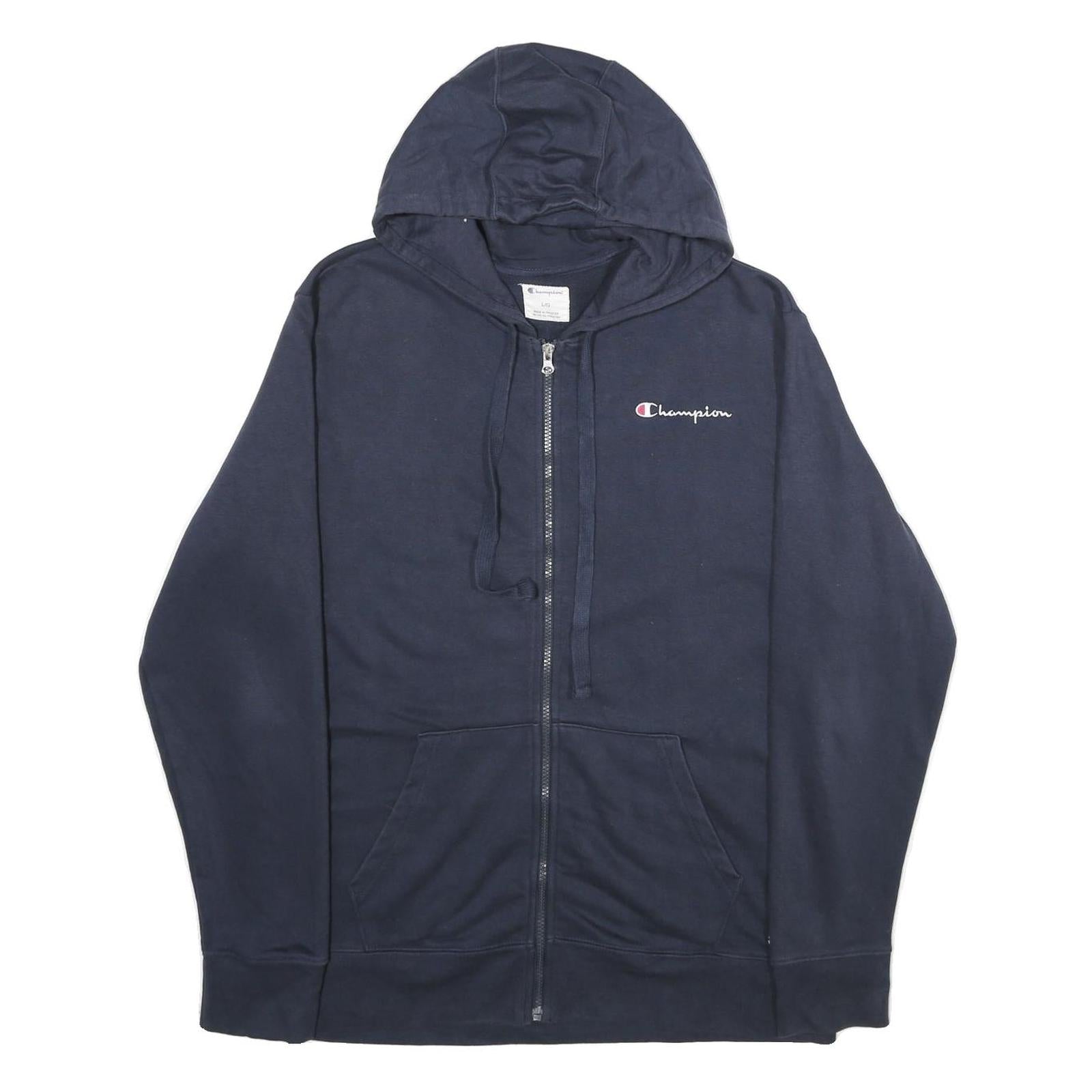 CHAMPION Mens Navy Blue Full Zip Hoodie L Cotton Blend Casual Sweatshirt Refurbished - N/A refurbished available on Cerqular