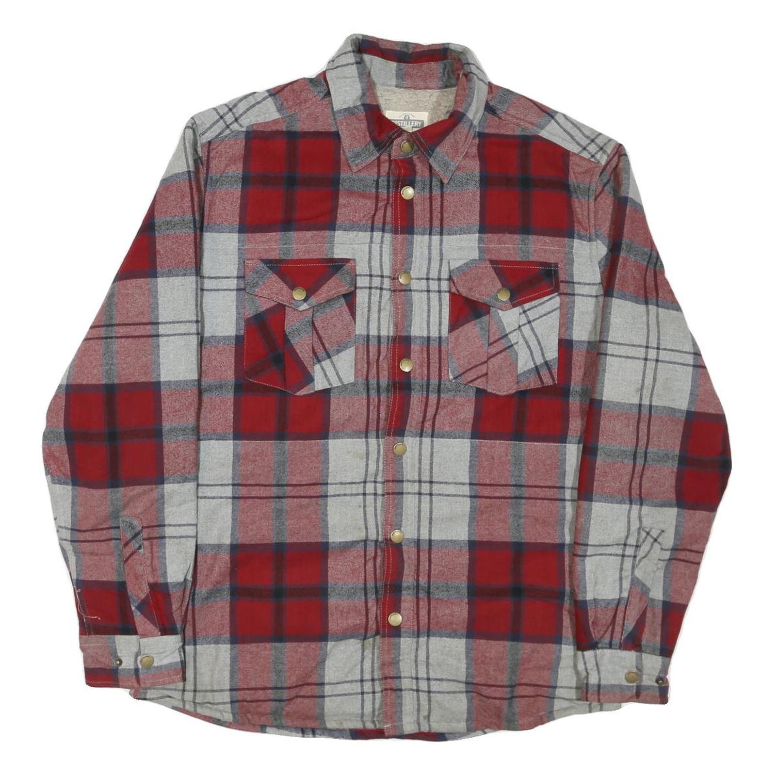 DISTILLERY Mens Red & Grey Check Shirt L Cotton Blend Long Sleeve Button Shirt Refurbished - N/A refurbished available on Cerqular