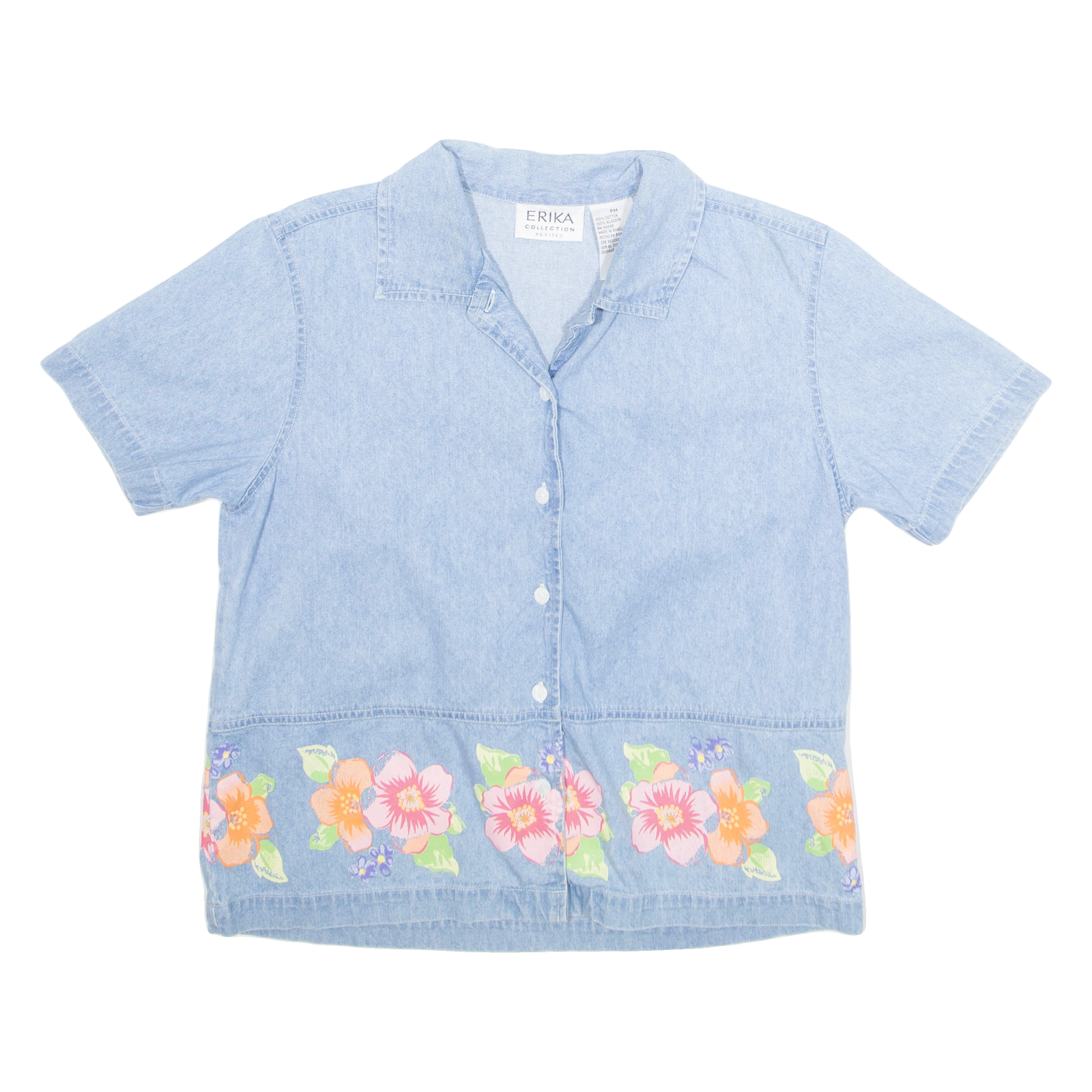 ERIKA COLLECTION Womens Printed Blouse Blue Collared Floral M Refurbished - N/A refurbished available on Cerqular