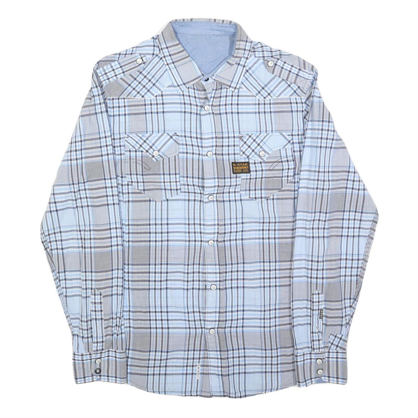 G-STAR Mens Blue & Grey Check Shirt S Casual Cotton Blend Western Style Long Refurbished - N/A refurbished available on Cerqular