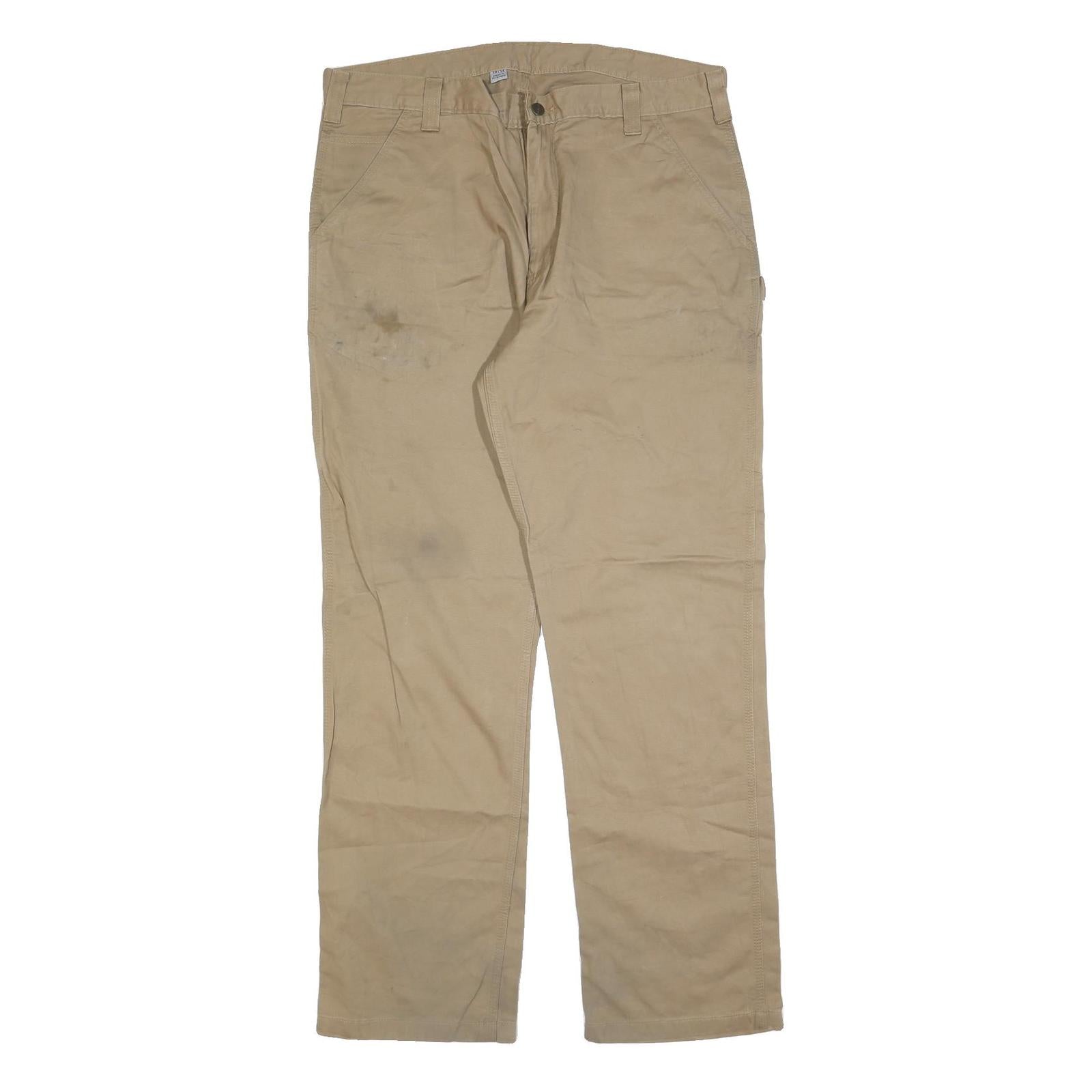 CARHARTT Mens Cotton Blend Beige Relaxed Straight Trousers W38 L34 Workwear Refurbished - N/A refurbished available on Cerqular