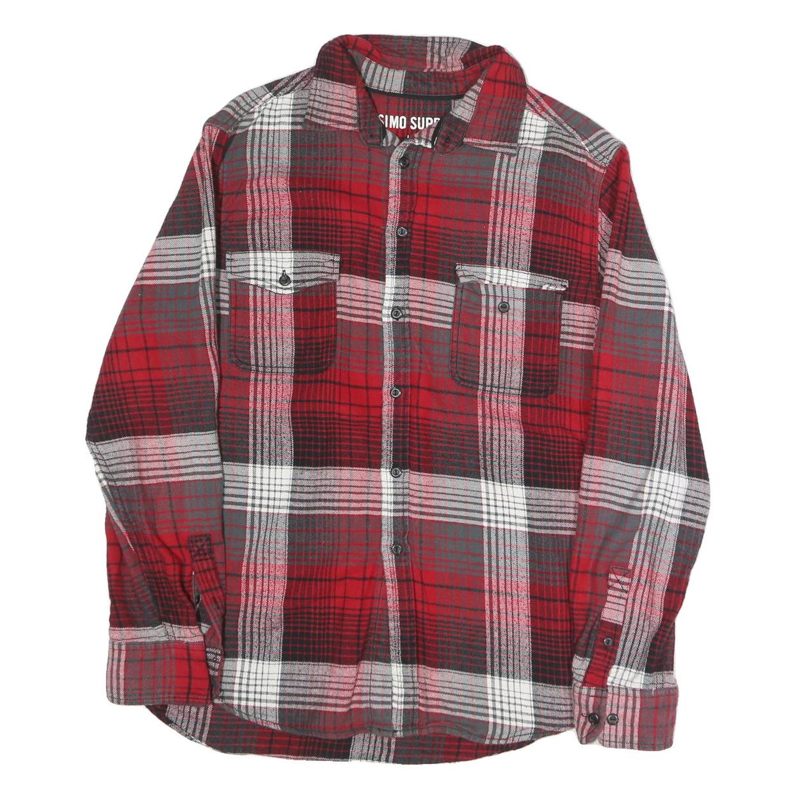 MOSSIMO Mens Red & Grey Plaid Cotton Blend Shirt L Casual Long Sleeve Button Refurbished - N/A refurbished available on Cerqular