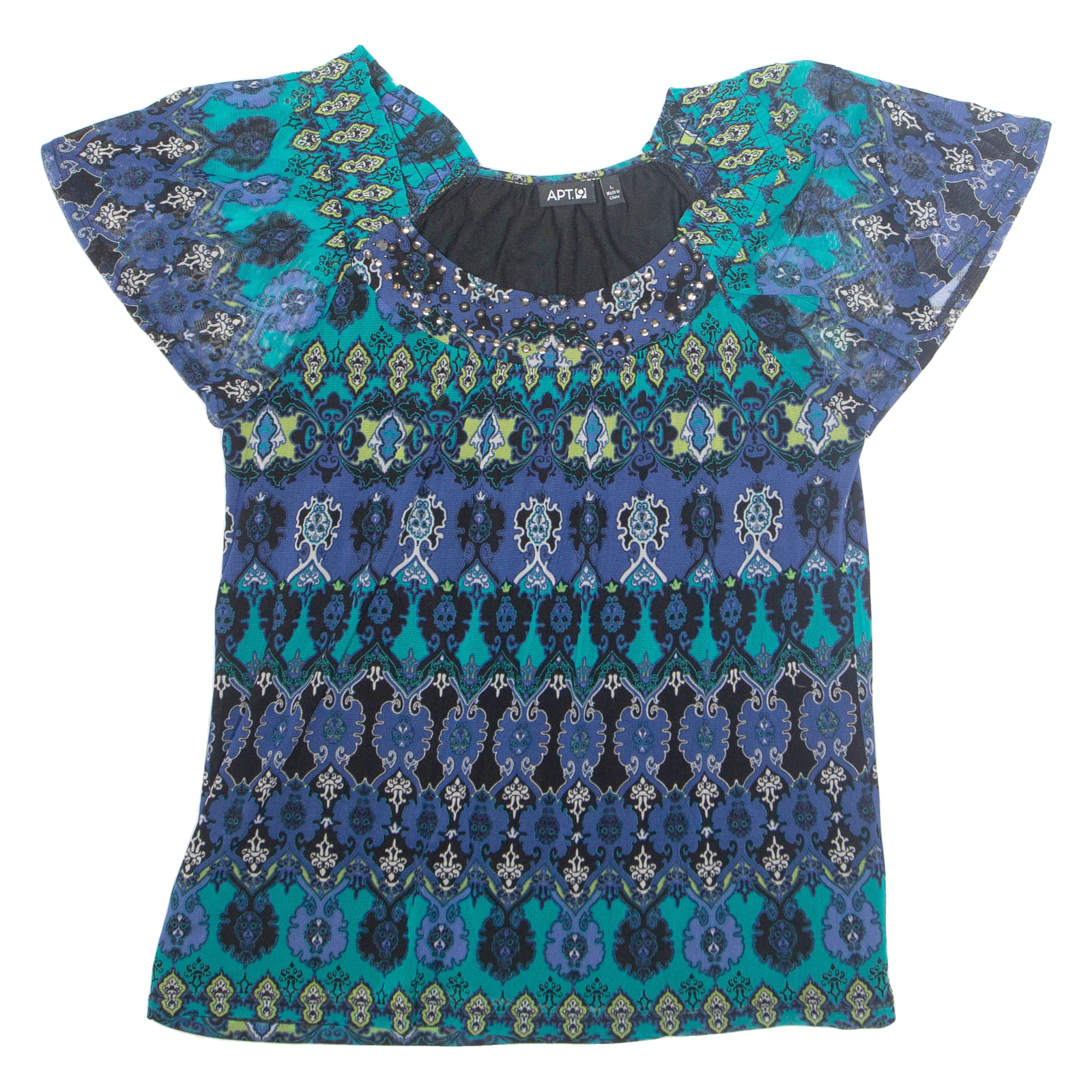 APT 9 Womens Printed Blouse Blue Nylon Crazy Pattern L Refurbished - N/A refurbished available on Cerqular