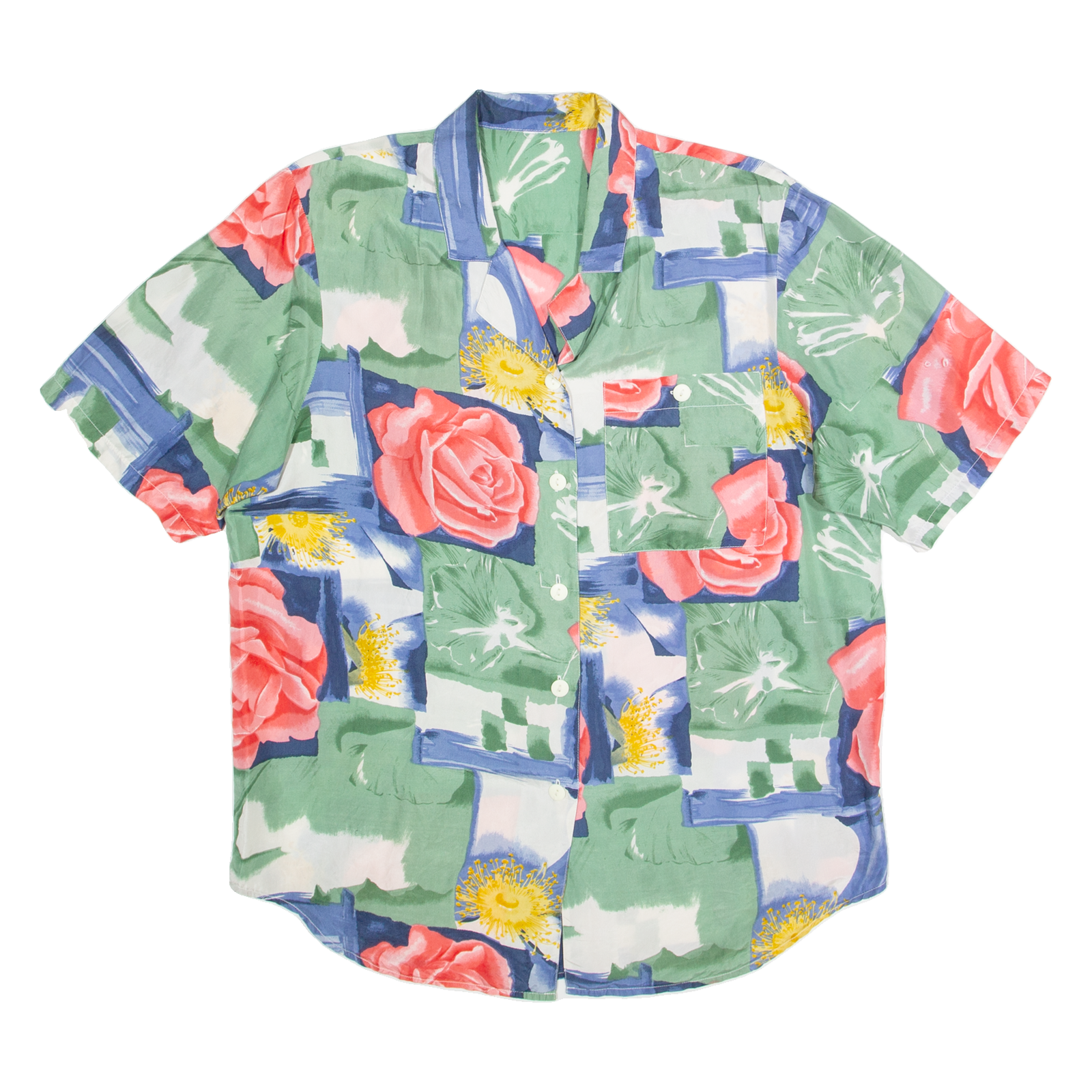 Womens Printed Shirt Green Collared 90s Patchwork L Refurbished - N/A refurbished available on Cerqular