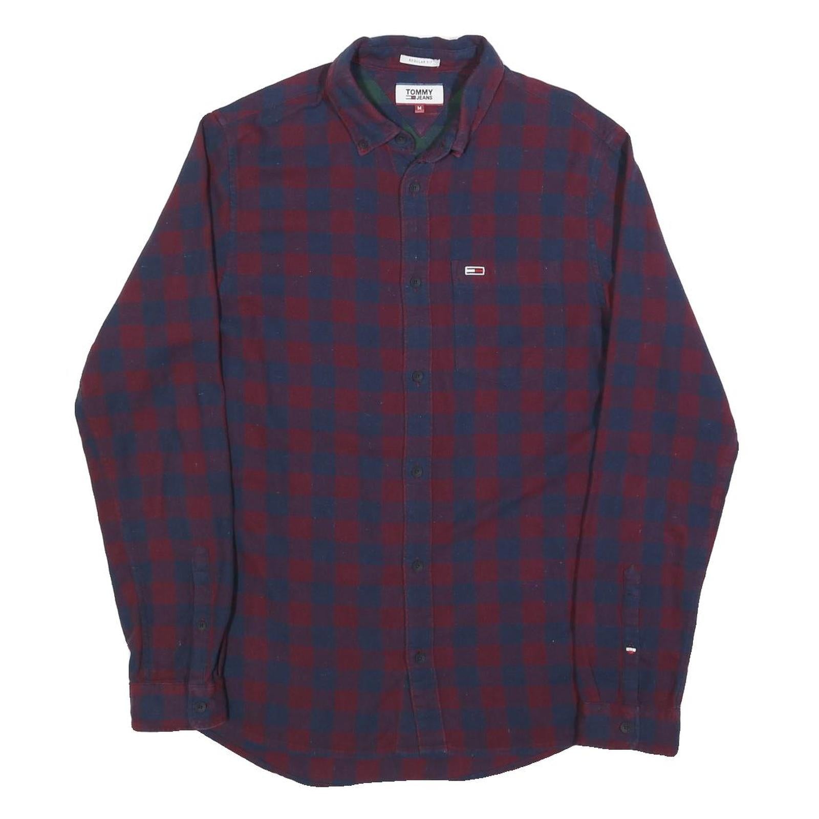 TOMMY HILFIGER Mens Blue & Maroon Check Shirt M Button-Down Collar Casual Cotton Refurbished - N/A refurbished available on Cerqular