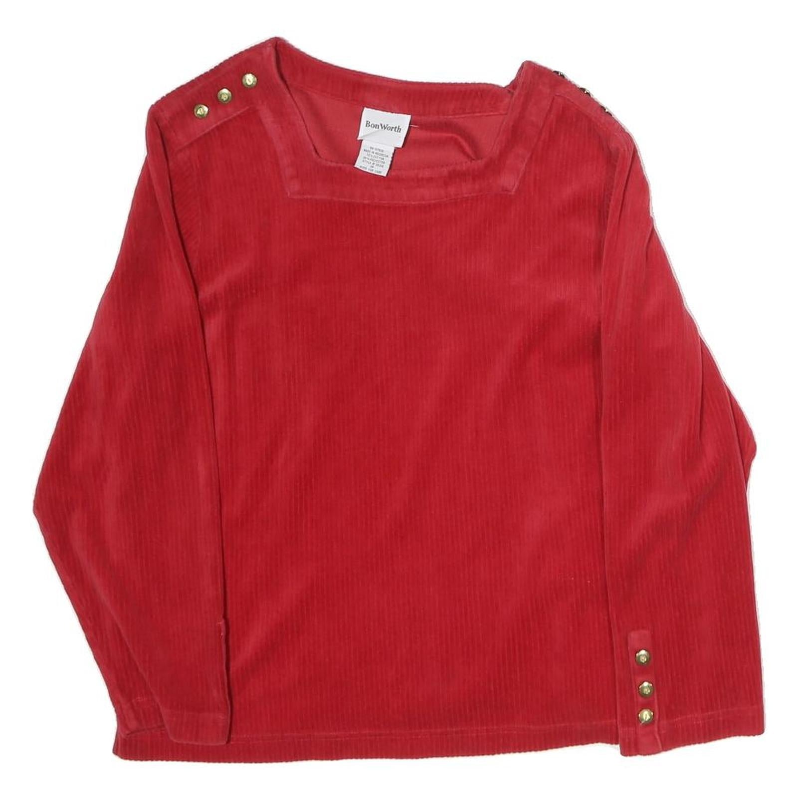 BONWORTH Womens Red Basic Top Long Sleeve Square Neck Buttons M Comfortable Refurbished - N/A refurbished available on Cerqular