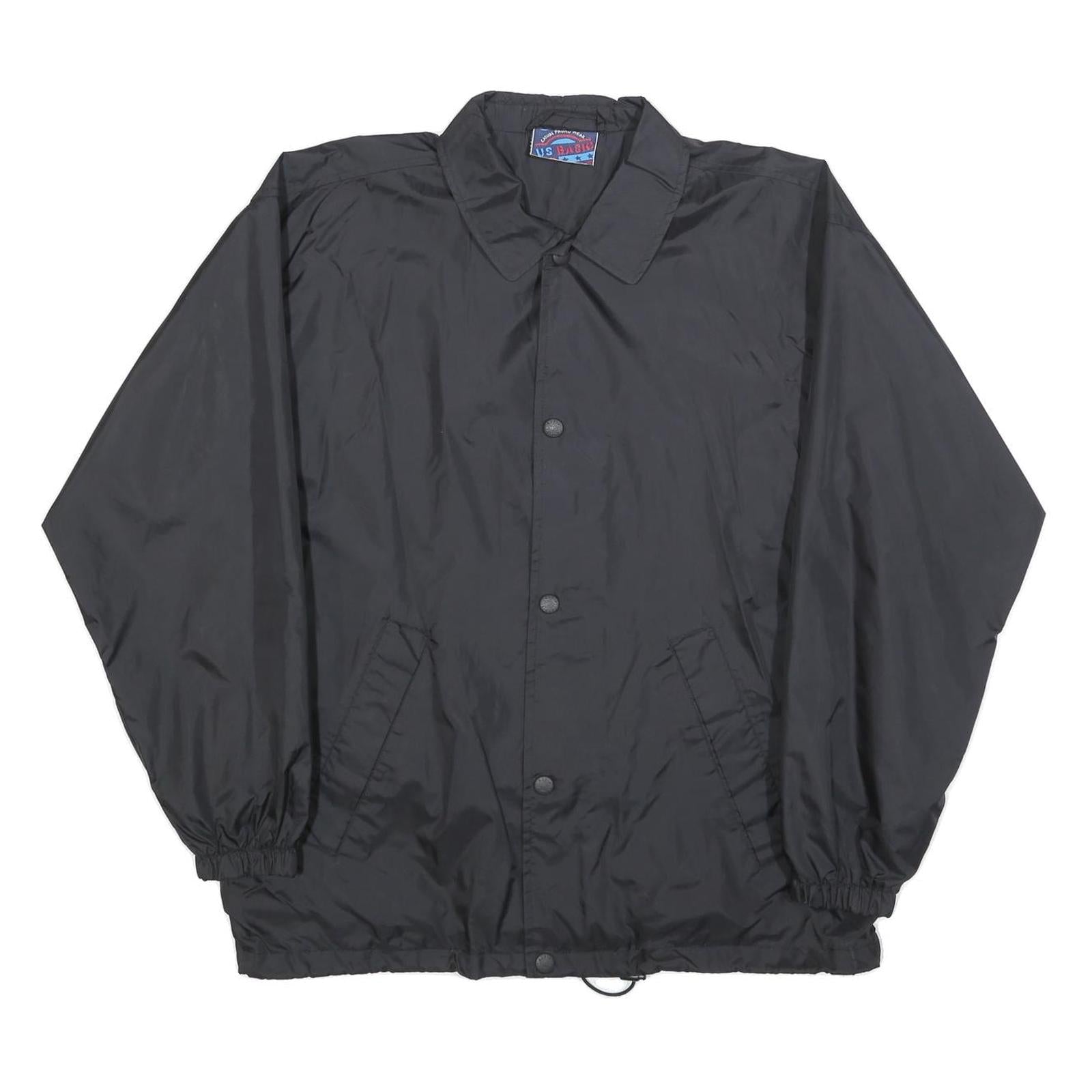 US BASIC Mens Black Nylon Coach Jacket L Button Plain Lightweight Stylish Refurbished - N/A refurbished available on Cerqular