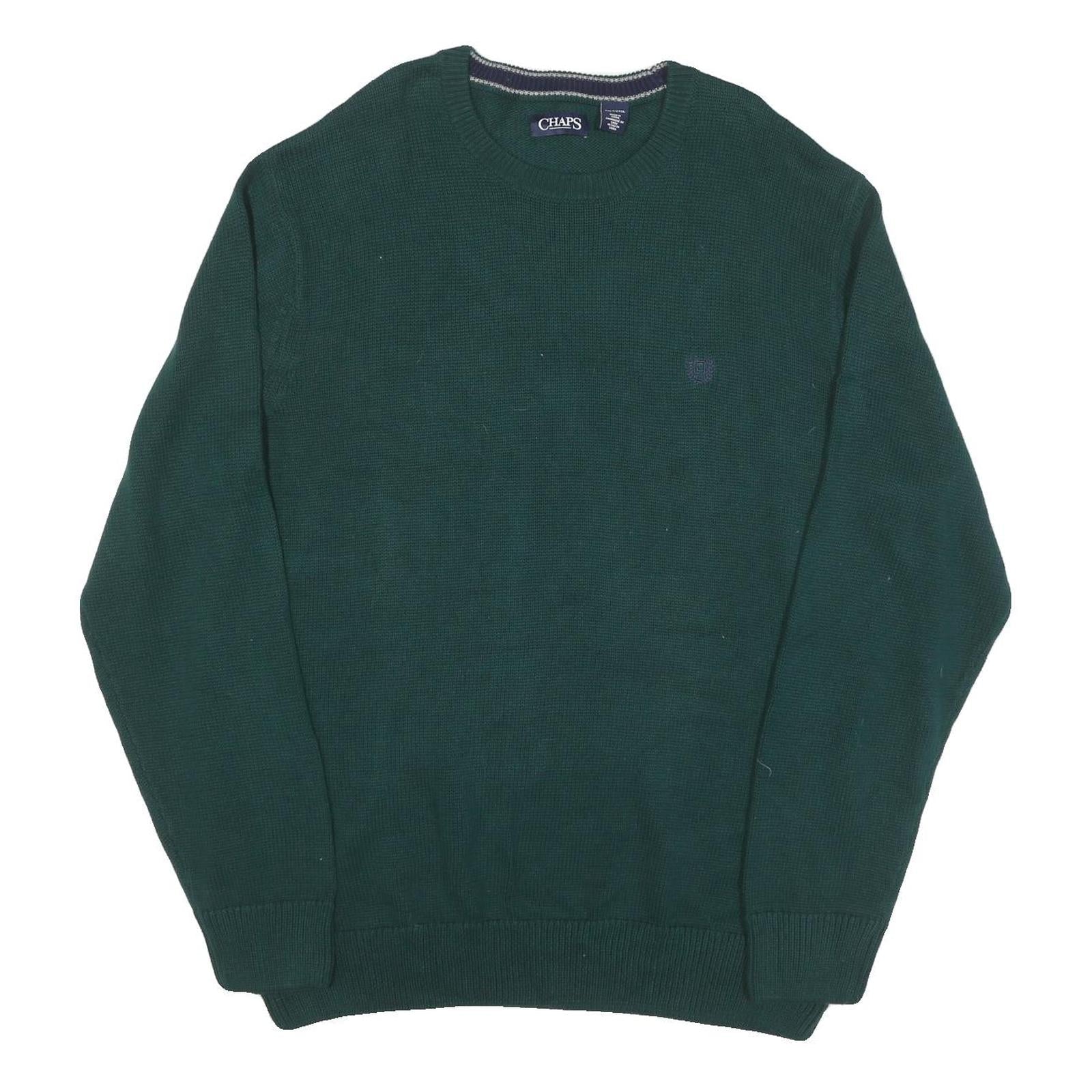 CHAPS Mens Green Plain Cotton Blend Jumper Crew Neck Basic Knit 2XL Casual Refurbished - N/A refurbished available on Cerqular