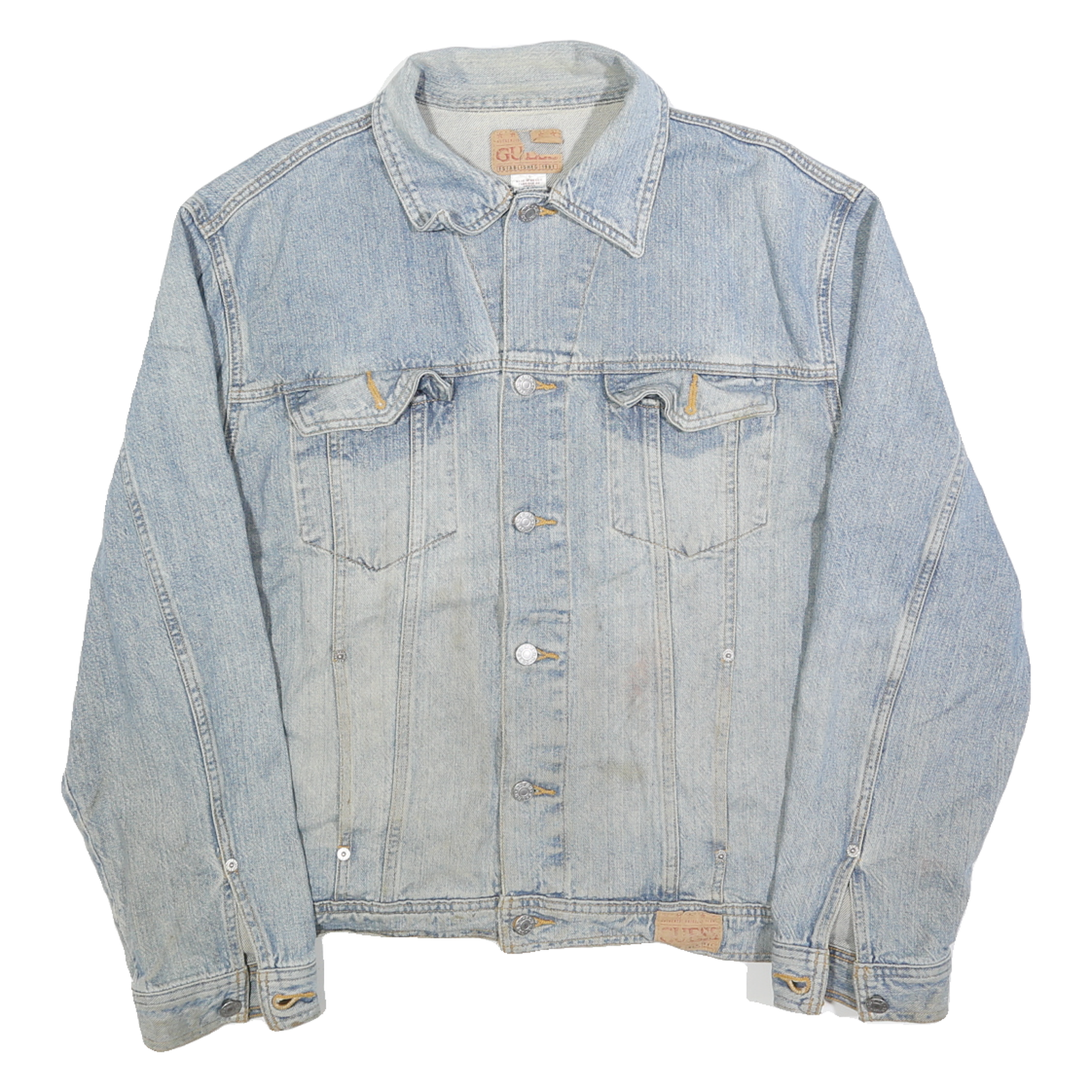 Buy GUESS Mens Blue Cotton Denim Jacket L Button Closure Classic Fit Casual Wear Refurbished - $46.79 GUESS Mens Blue Cotton Denim Jacket L Button Closure Classic Fit Casual Wear Refurbished - N/A refurbished available on Cerqular