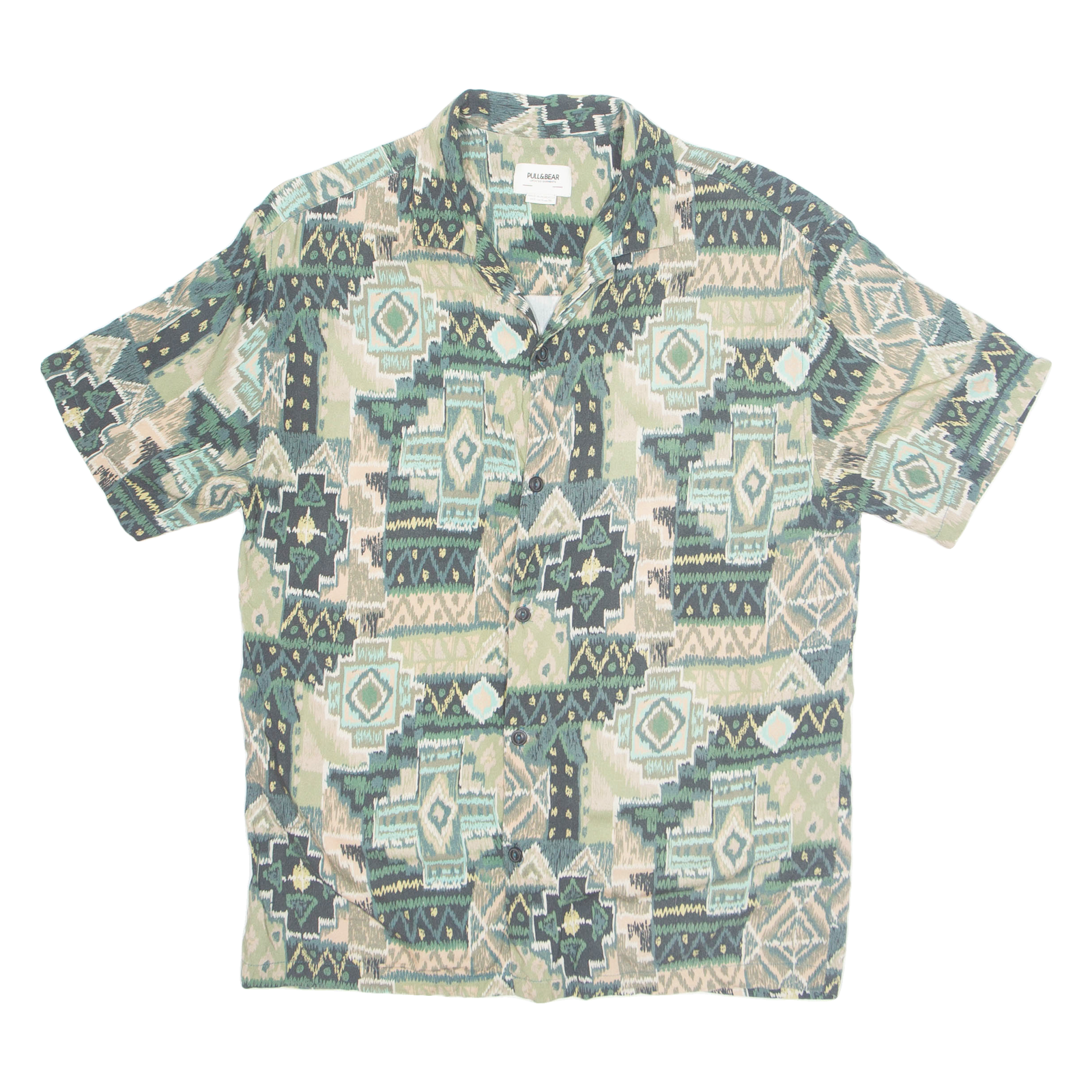 PULL & BEAR Mens Shirt Green Crazy Pattern S Refurbished - N/A refurbished available on Cerqular