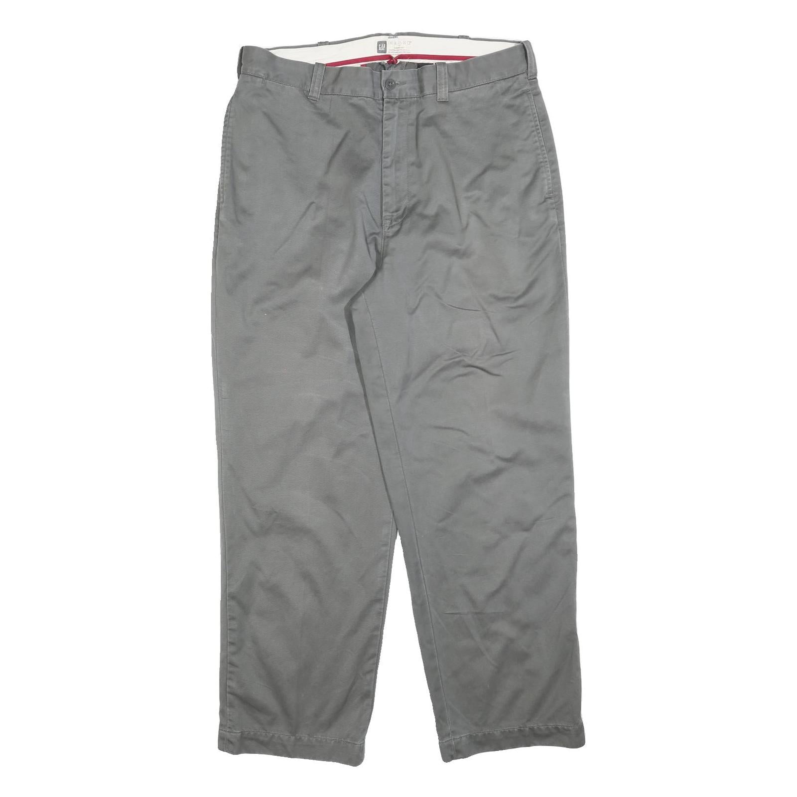 GAP Mens Cotton Blend Grey Relaxed Straight Trousers W35 L30 Casual Zip Refurbished - N/A refurbished available on Cerqular