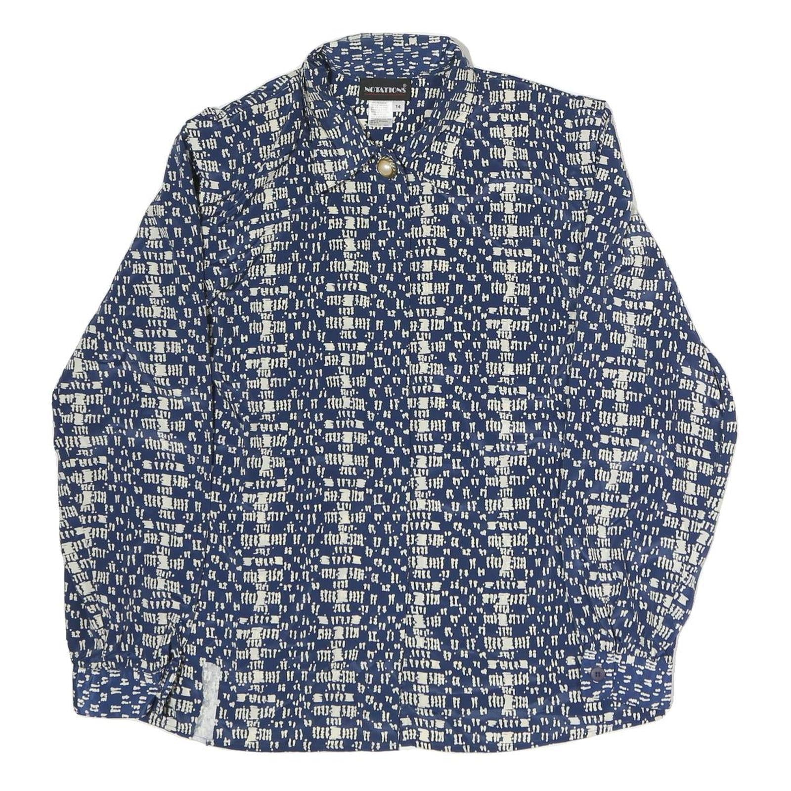 NOTATIONS Womens Blue & Cream Printed Shirt Long Sleeve Collared L Silk Refurbished - N/A refurbished available on Cerqular