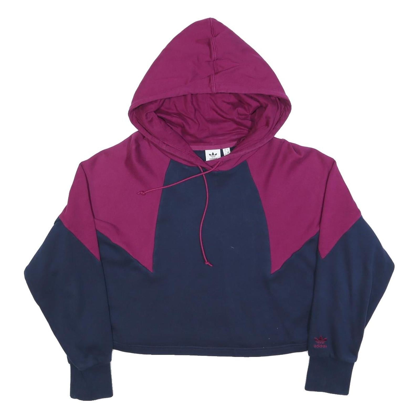 ADIDAS Womens Navy & Purple Cropped Hoodie UK 10 Cotton Blend Sports Sweatshirt Refurbished - N/A refurbished available on Cerqular