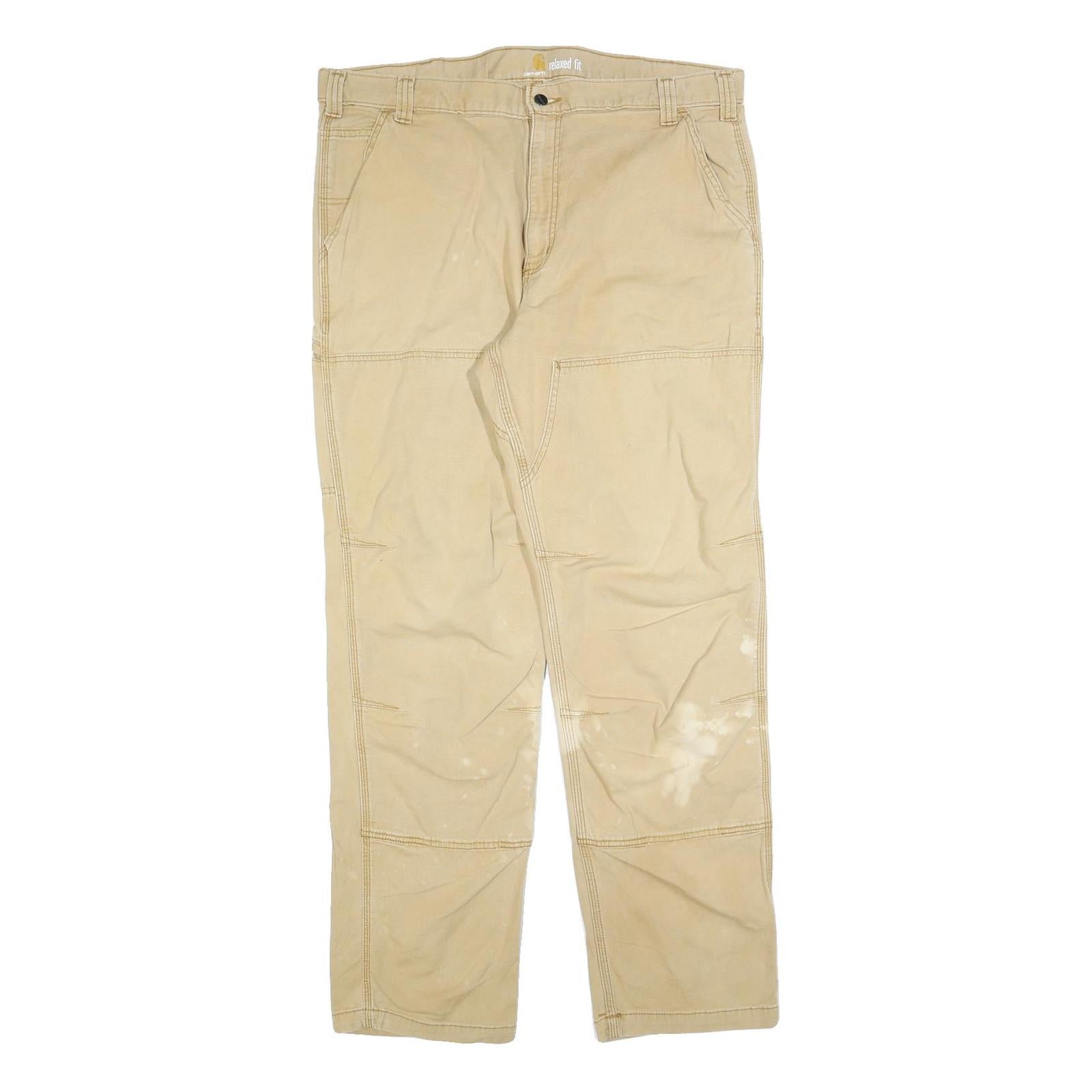 CARHARTT Mens Beige Relaxed Fit Straight Leg Trousers W40 L34 Durable Zip Refurbished - N/A refurbished available on Cerqular