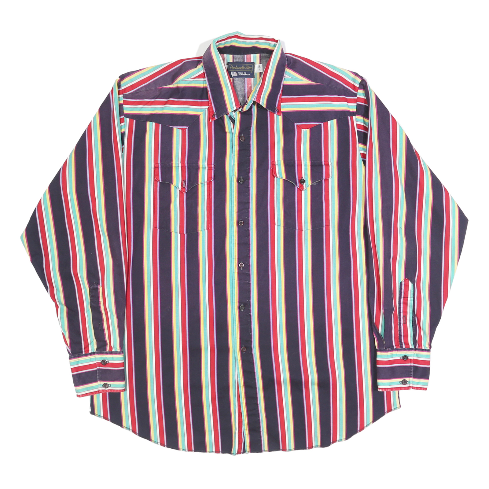 PANHANDLE SLIM Mens Blue & Red & Cream & Green & Yellow Striped Shirt 2XL Cotton Refurbished - N/A refurbished available on Cerqular
