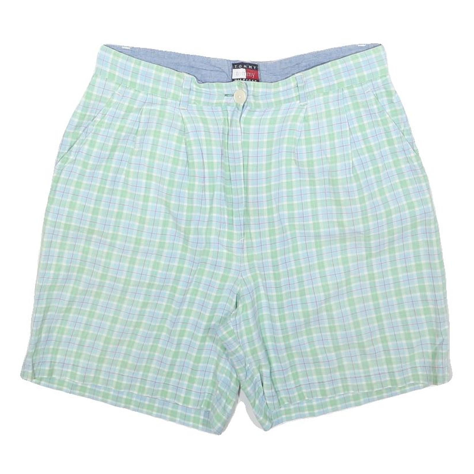 TOMMY HILFIGER Womens Pastel Green Blue Check Casual Shorts M W30 Summer Style Refurbished - N/A refurbished available on Cerqular