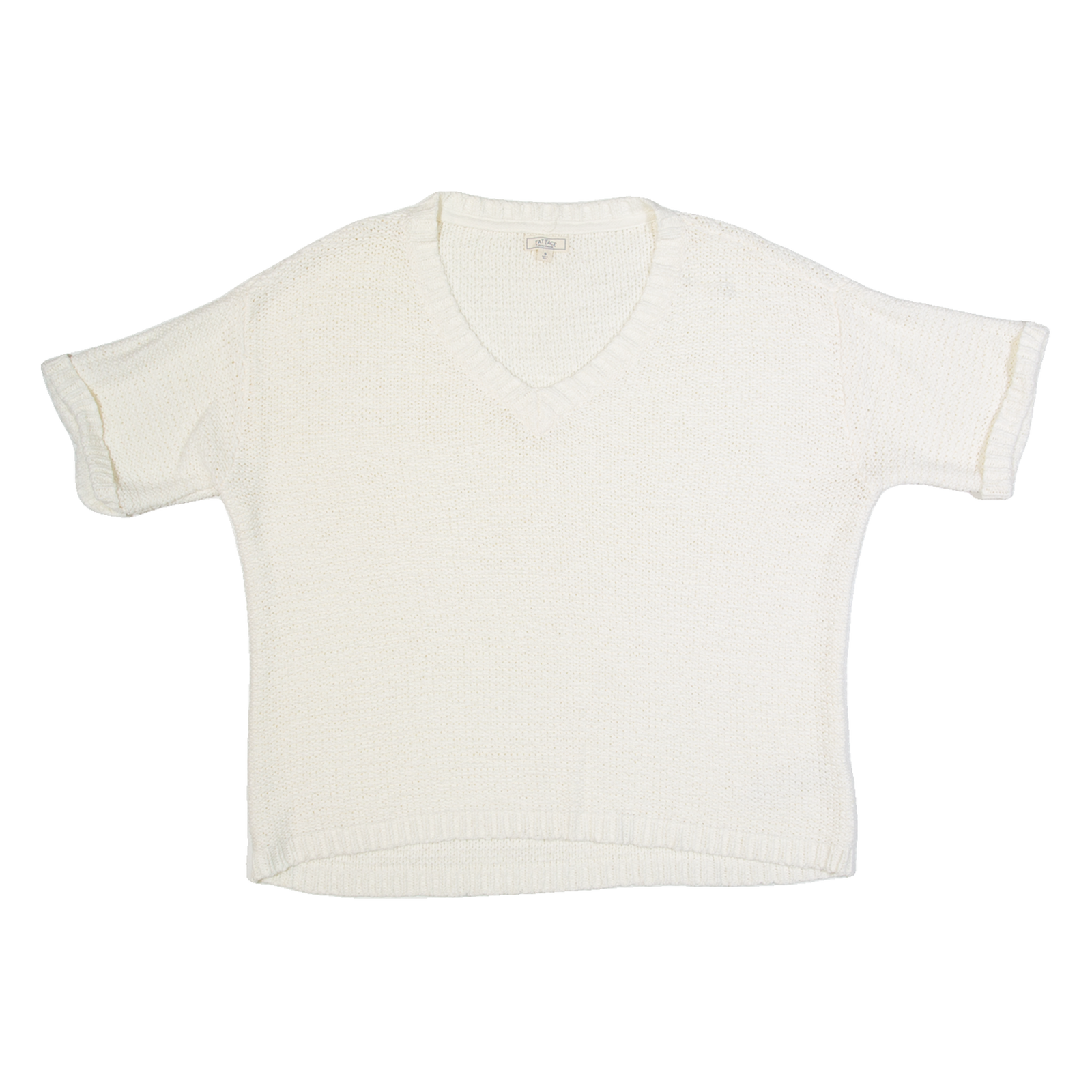 FAT FACE Oversized Womens Jumper Cream V-Neck Chunky Knit Short Sleeve S Refurbished - N/A refurbished available on Cerqular