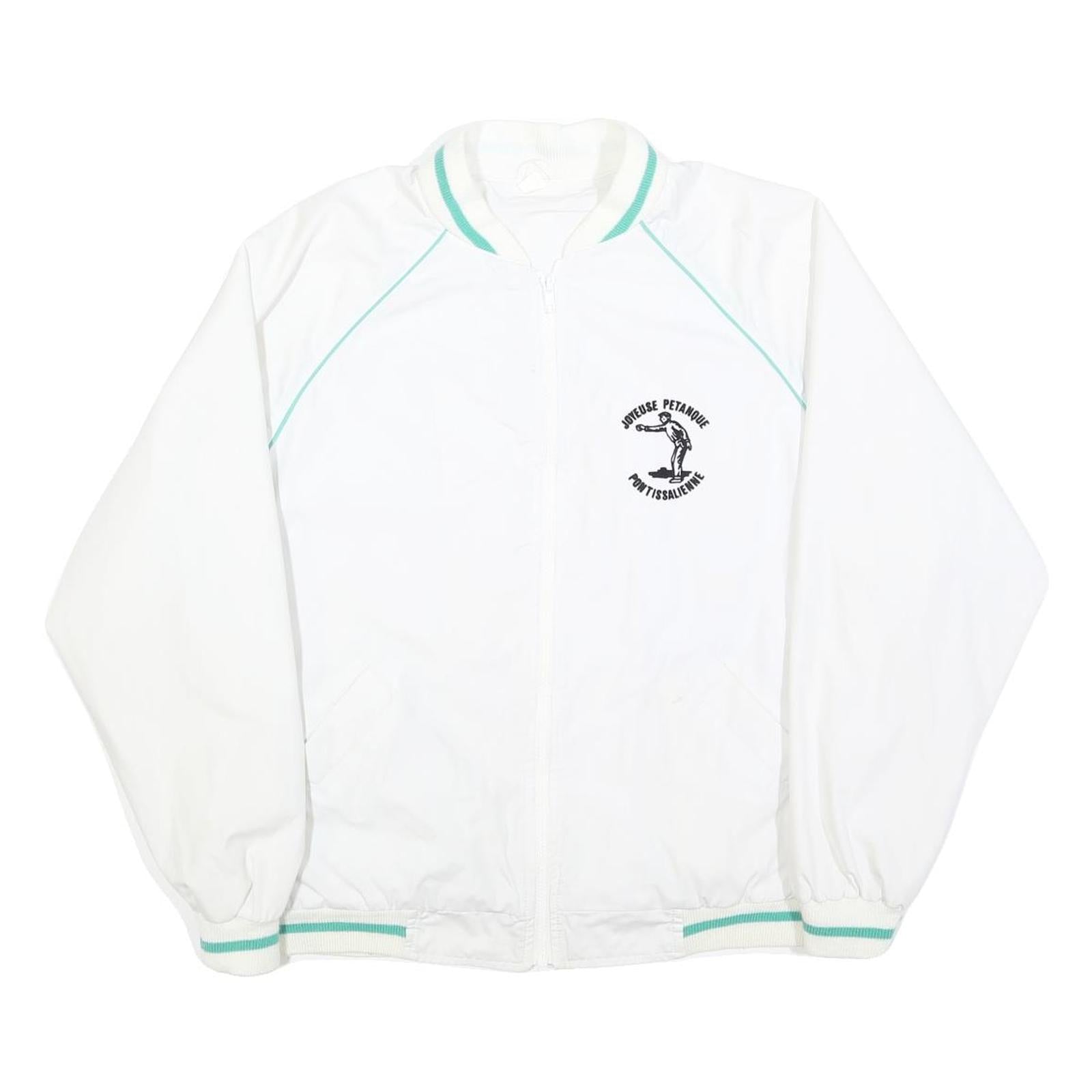 Mens White Green Trim Plain Jacket L Polyester Blend Zip Track Lightweight Refurbished - N/A refurbished available on Cerqular