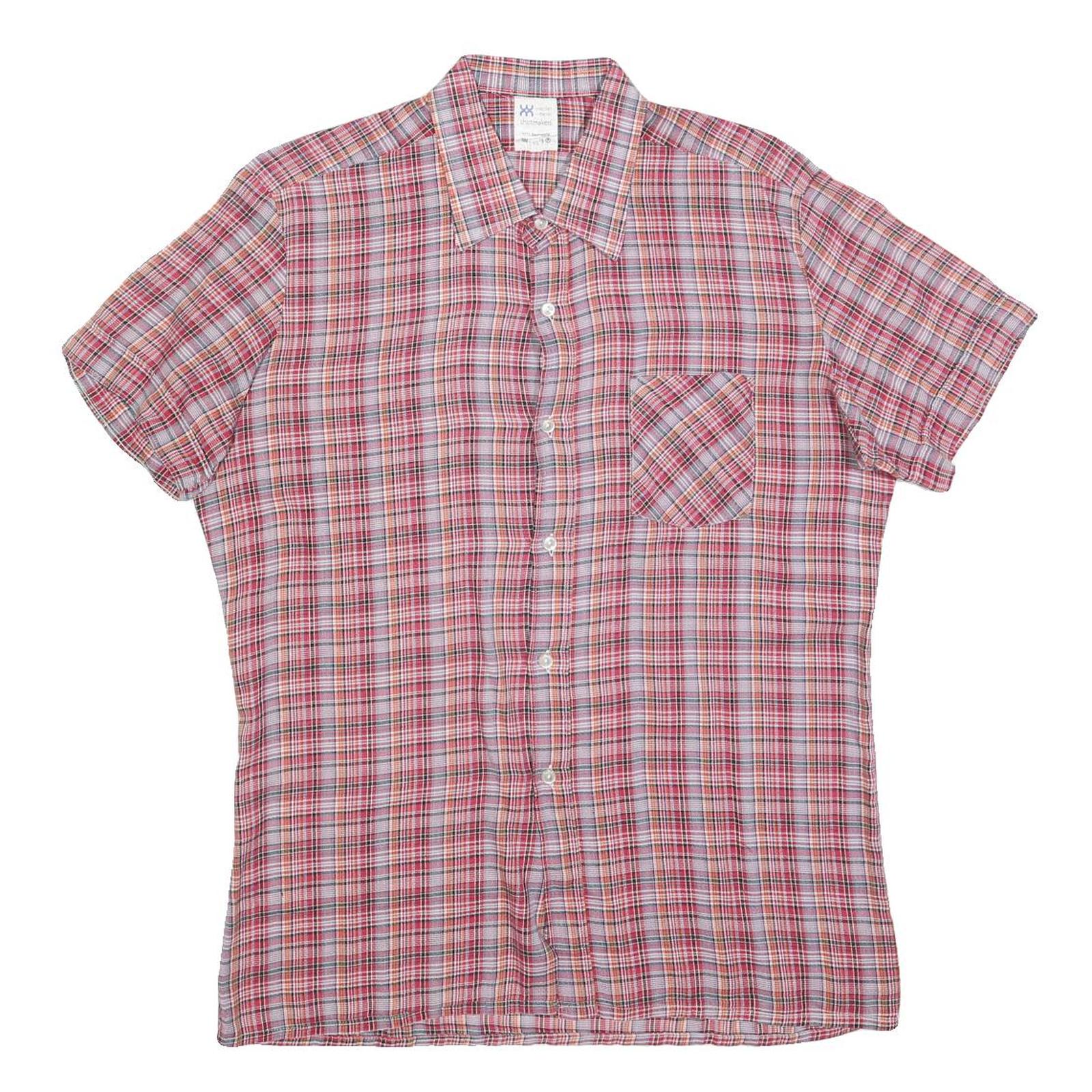 Mens Red Plaid Cotton Blend Shirt M Short Sleeve Button Pocket Casual Refurbished - N/A refurbished available on Cerqular
