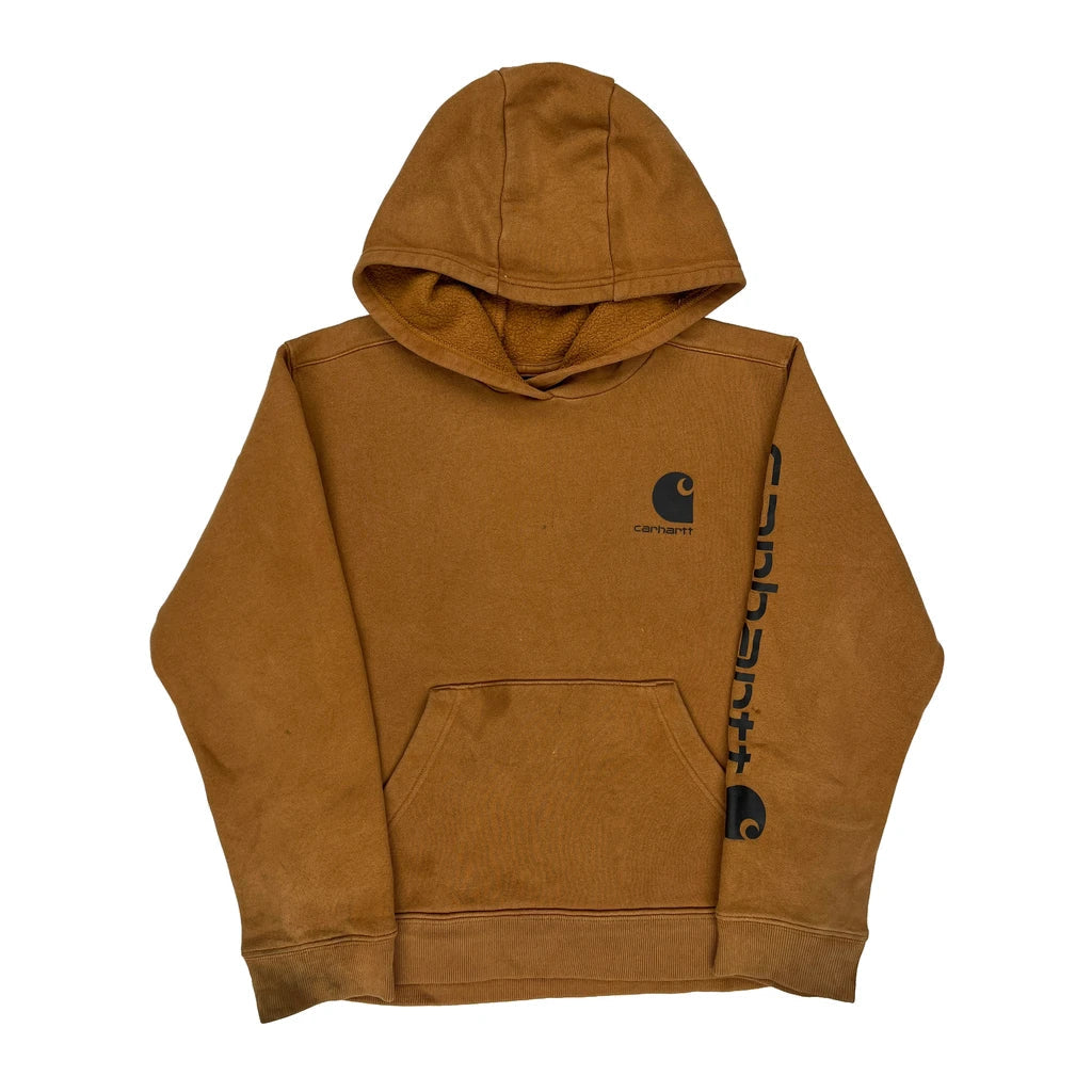 Age 10-12 Carhartt Hoodie - Medium Brown Cotton Refurbished - Thrifted (note: this is a term often used to describe second- refurbished available on Cerqular