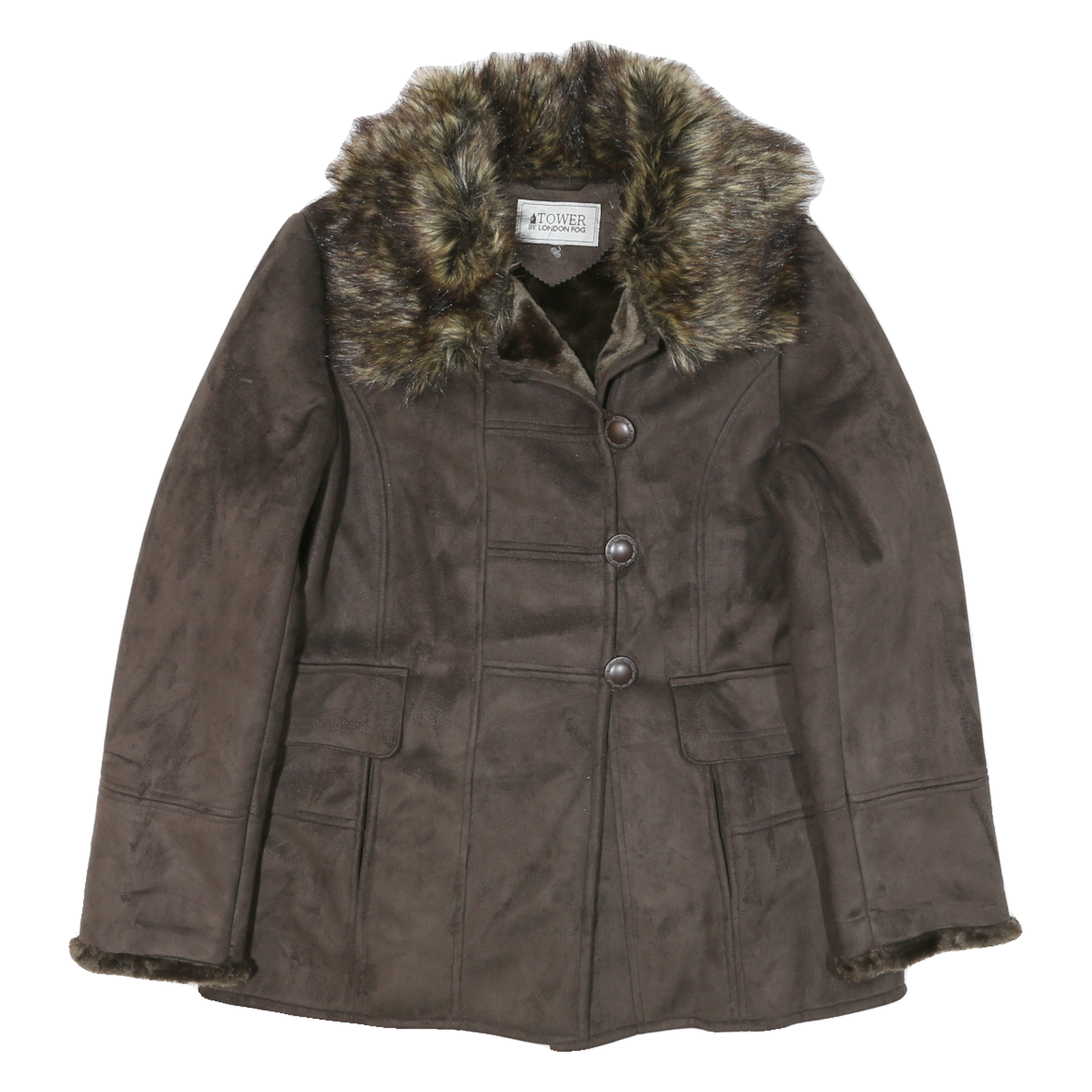 LONDON FOG Mens Brown Leather Jacket M Button Faux Fur Collar Winter Refurbished - N/A refurbished available on Cerqular
