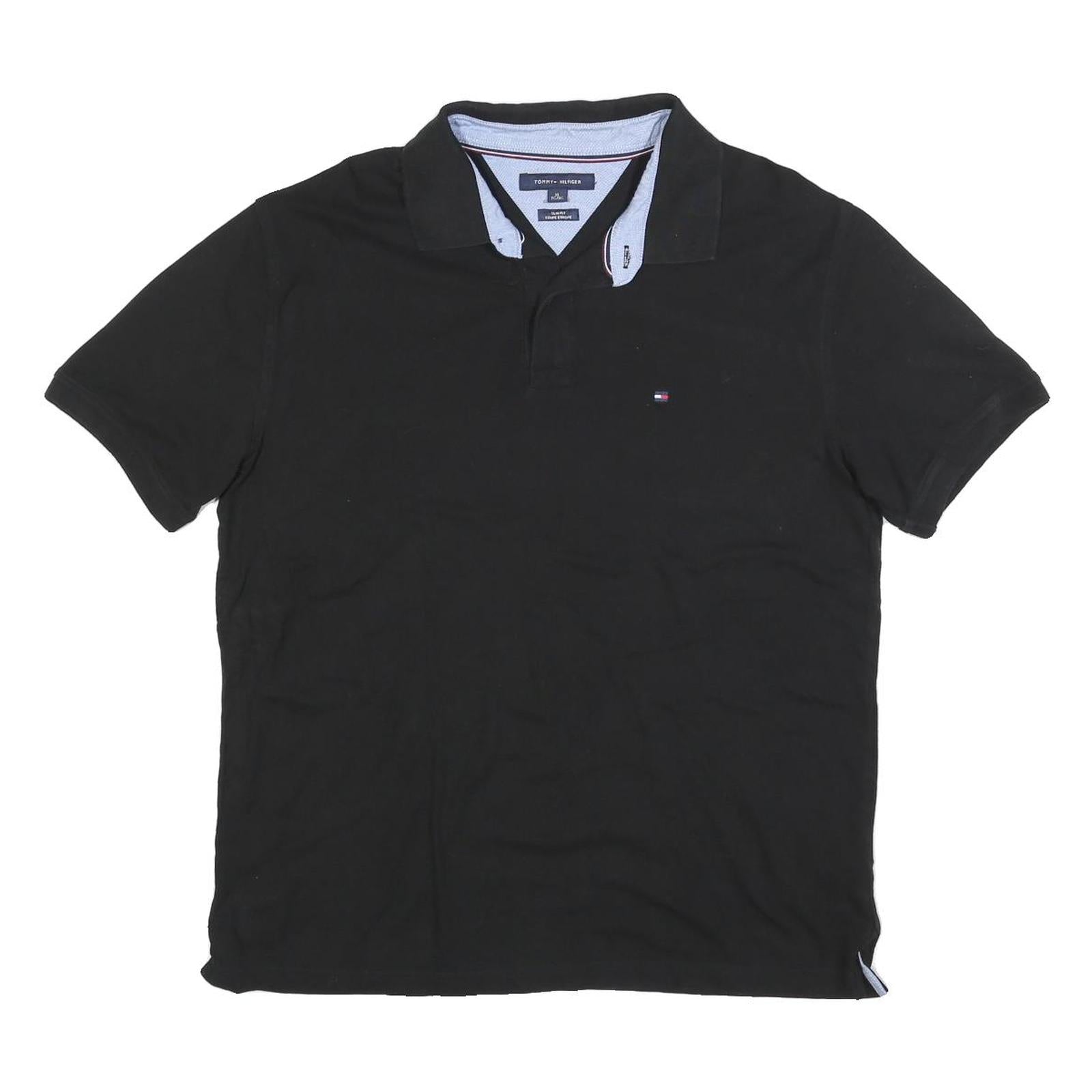TOMMY HILFIGER Mens Black Short Sleeve Plain Polo Shirt XL Cotton Blend Classic Refurbished - N/A refurbished available on Cerqular