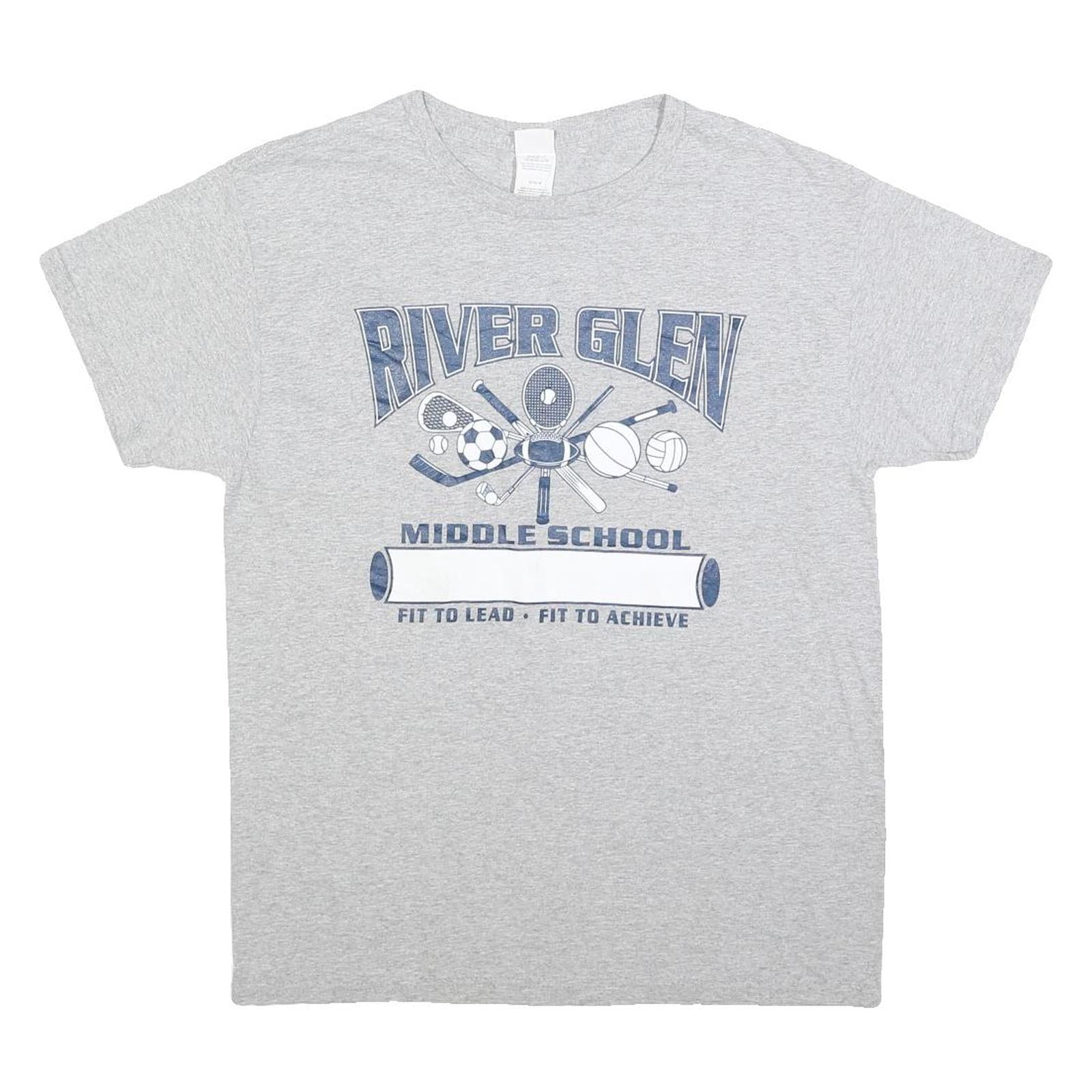 HANES Mens Grey River Glen School Graphic T-Shirt M Short Sleeve Crew Neck Refurbished - N/A refurbished available on Cerqular