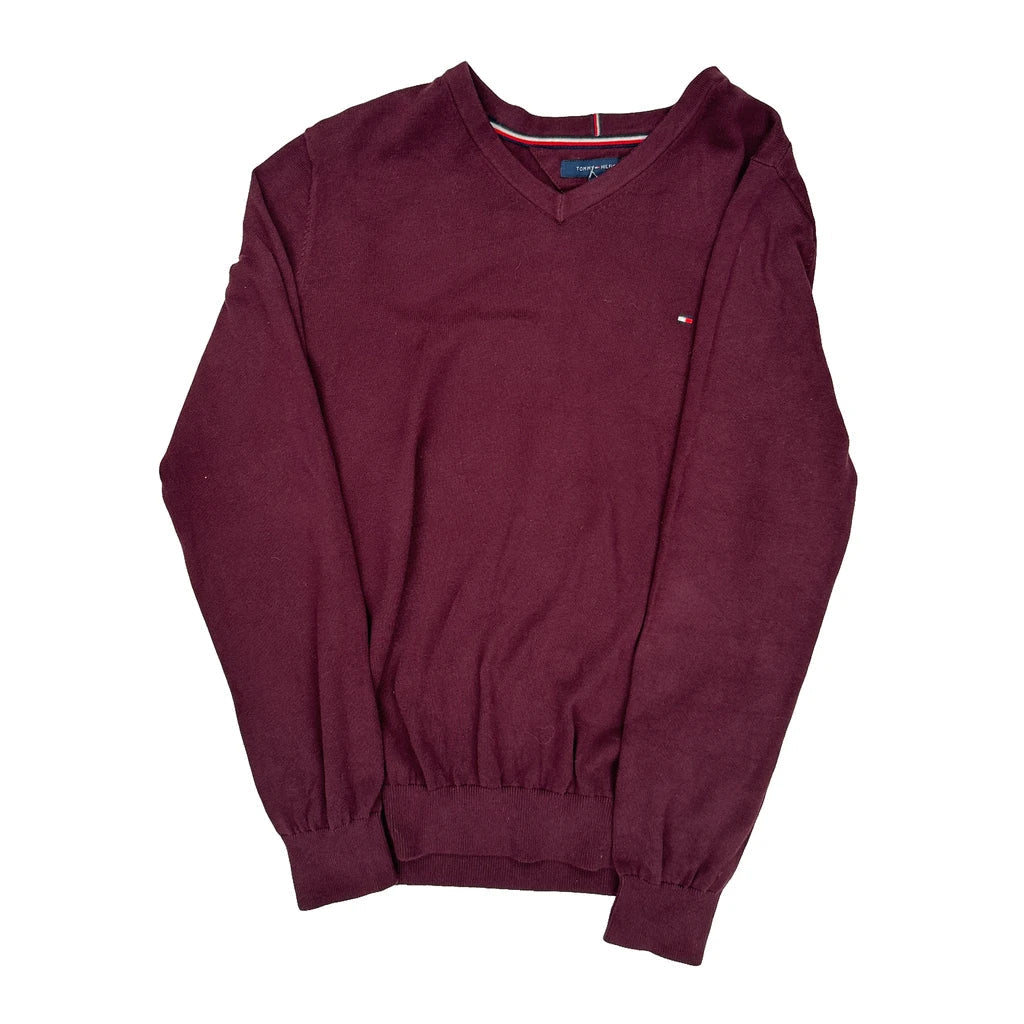 Tommy Hilfiger Jumper - Large Burgundy Cotton Refurbished - Thrifted (note: this is a term often used to describe second- refurbished available on Cerqular
