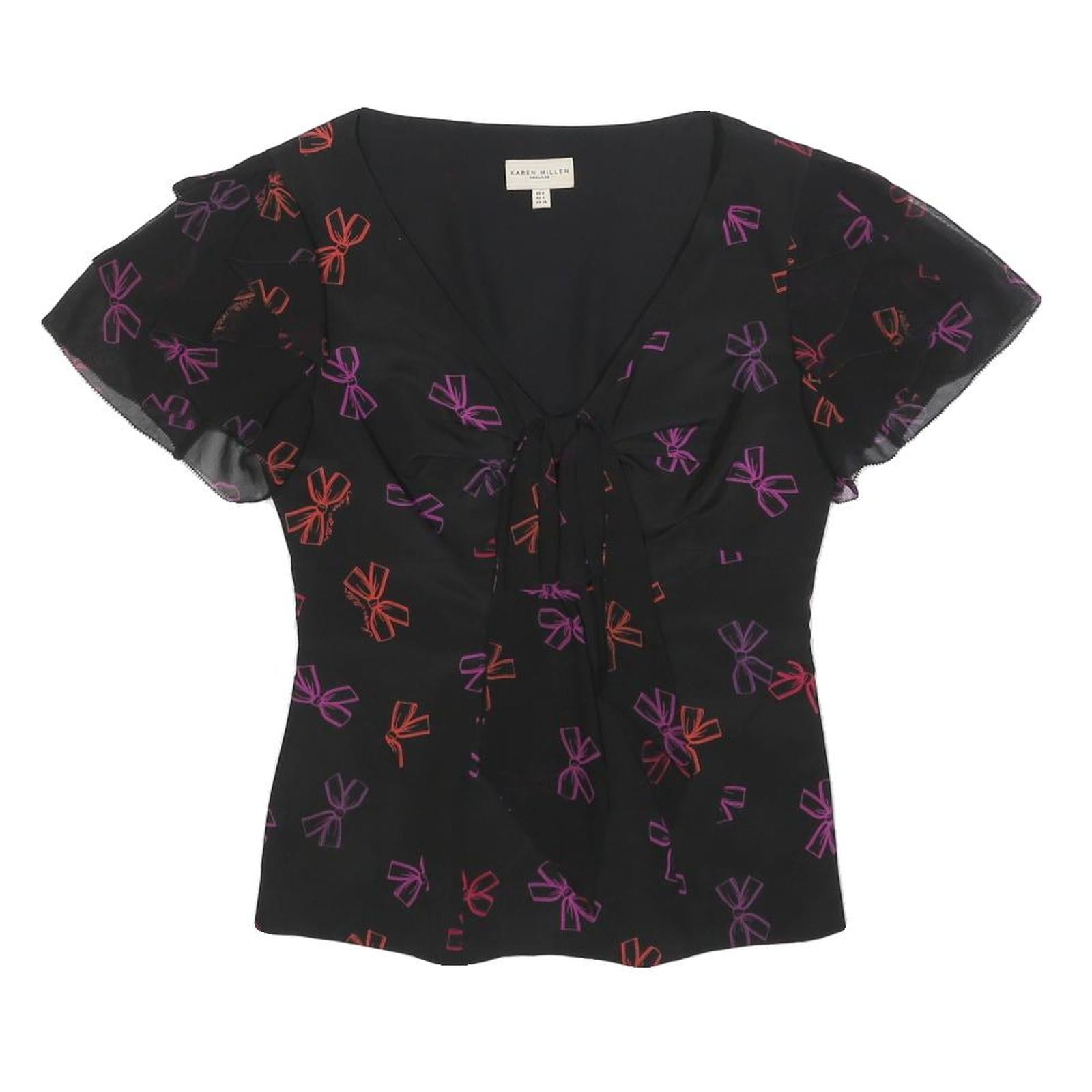Buy KAREN MILLEN Womens Black Red & Purple Printed Top Short Sleeve V-Neck UK 8 Silk Refurbished - $35.09 KAREN MILLEN Womens Black Red & Purple Printed Top Short Sleeve V-Neck UK 8 Silk Refurbished - N/A refurbished available on Cerqular
