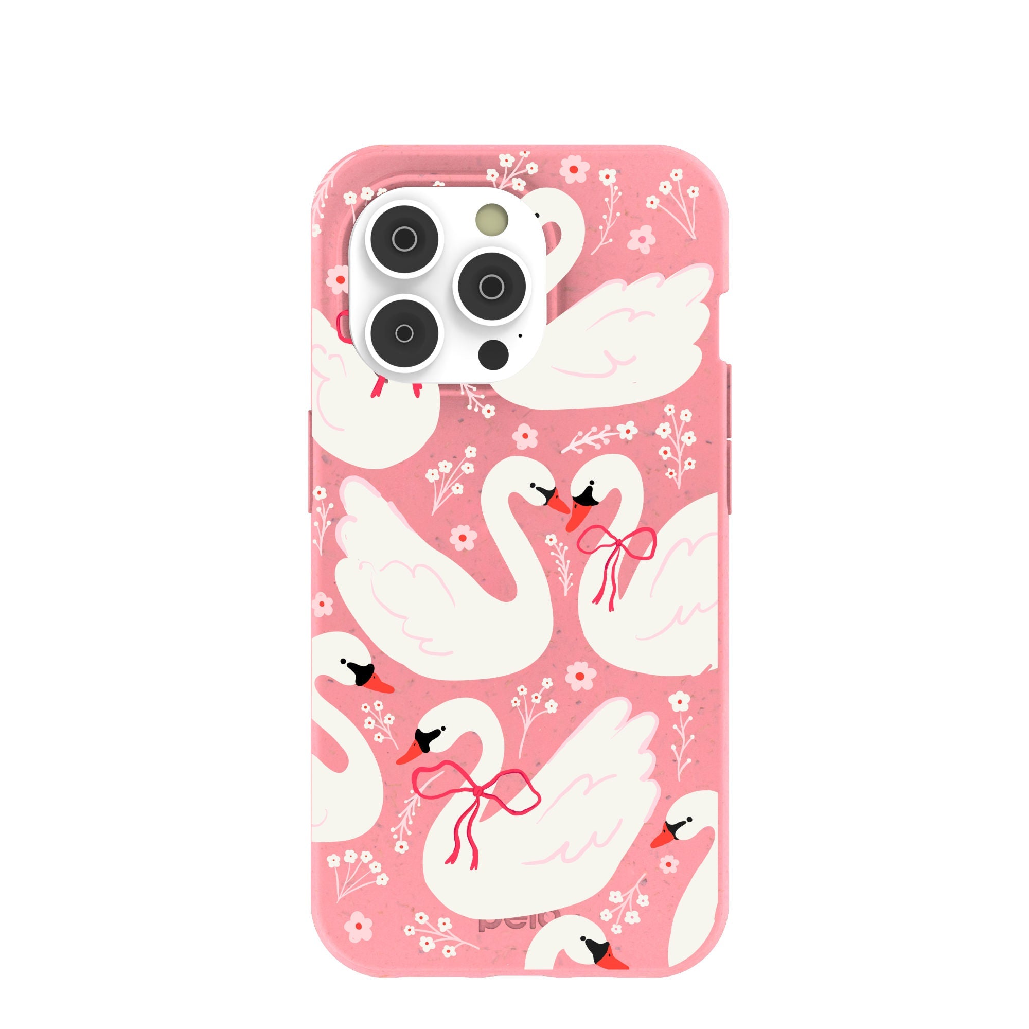 Bubblegum Pink Swan Garden iPhone 14 Pro Case Refurbished - Pela Case refurbished available on Cerqular
