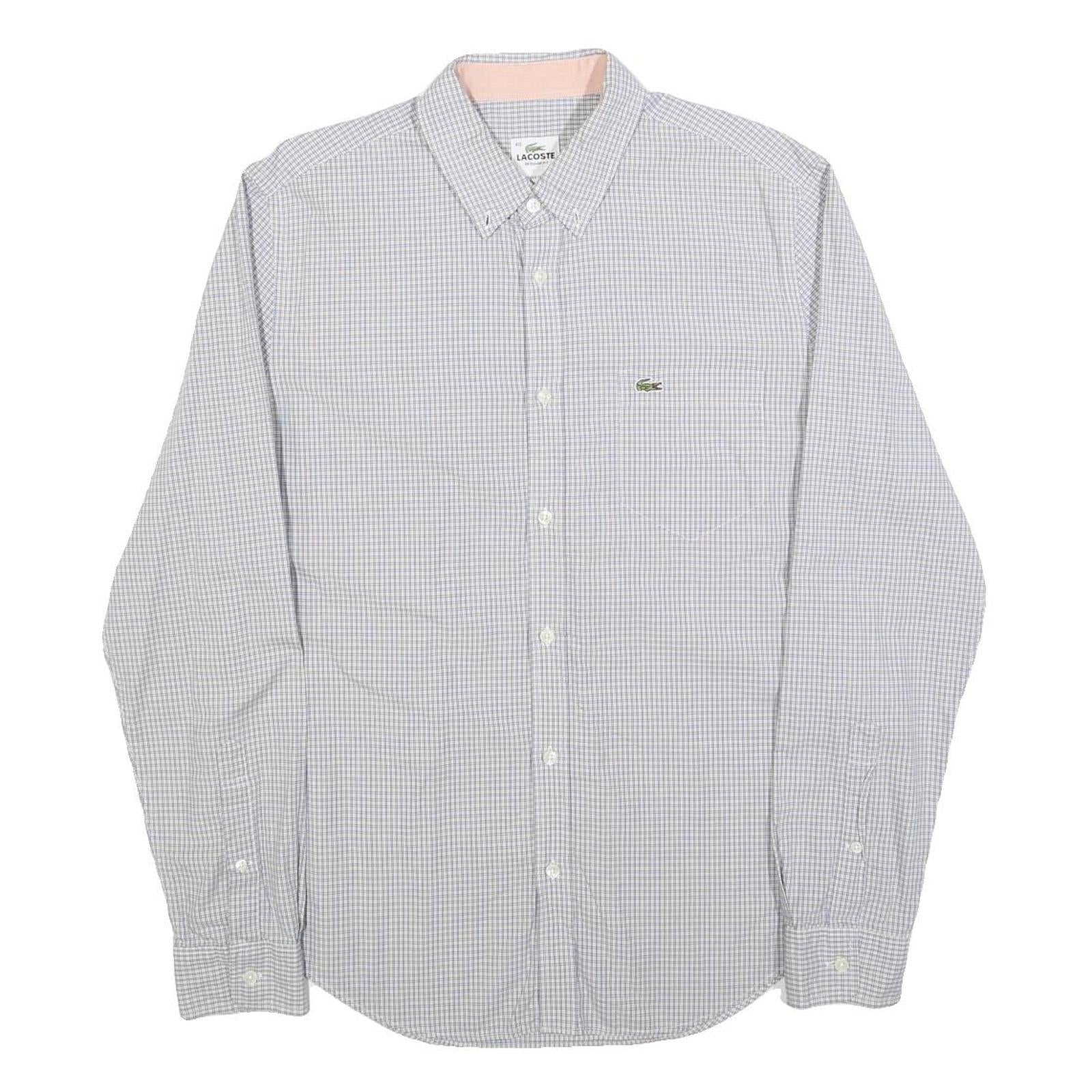 LACOSTE Mens White & Blue Checked Shirt M Button Down Collar Long Sleeve Cotton Refurbished - N/A refurbished available on Cerqular