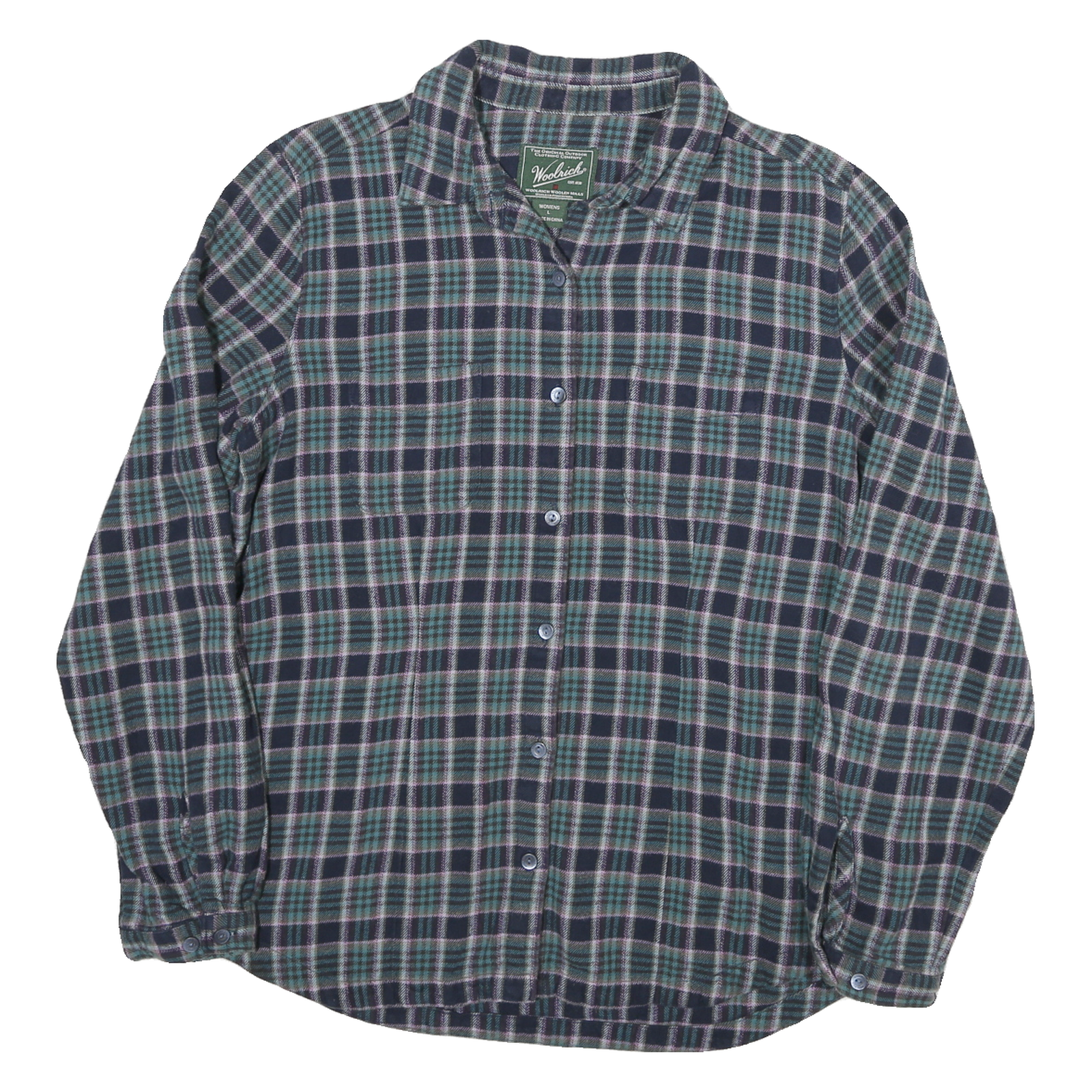 WOOLRICH Womens Blue Green Check Shirt L Long Sleeve Cotton Blend Button Closure Refurbished - N/A refurbished available on Cerqular