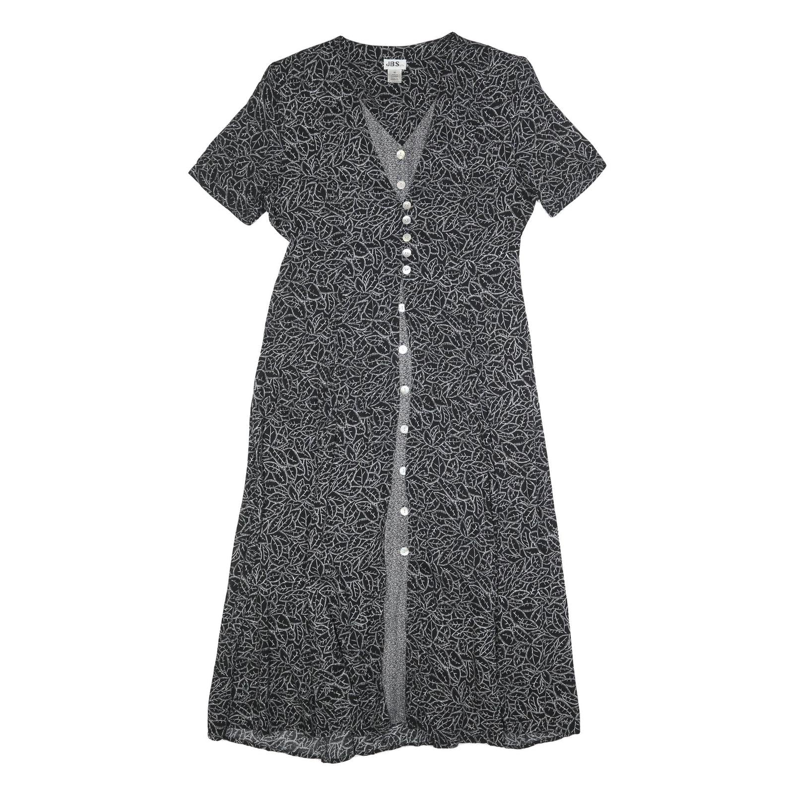JBS Womens Black Dress Polyester Blend Button Midi L Leaf Pattern Refurbished - N/A refurbished available on Cerqular