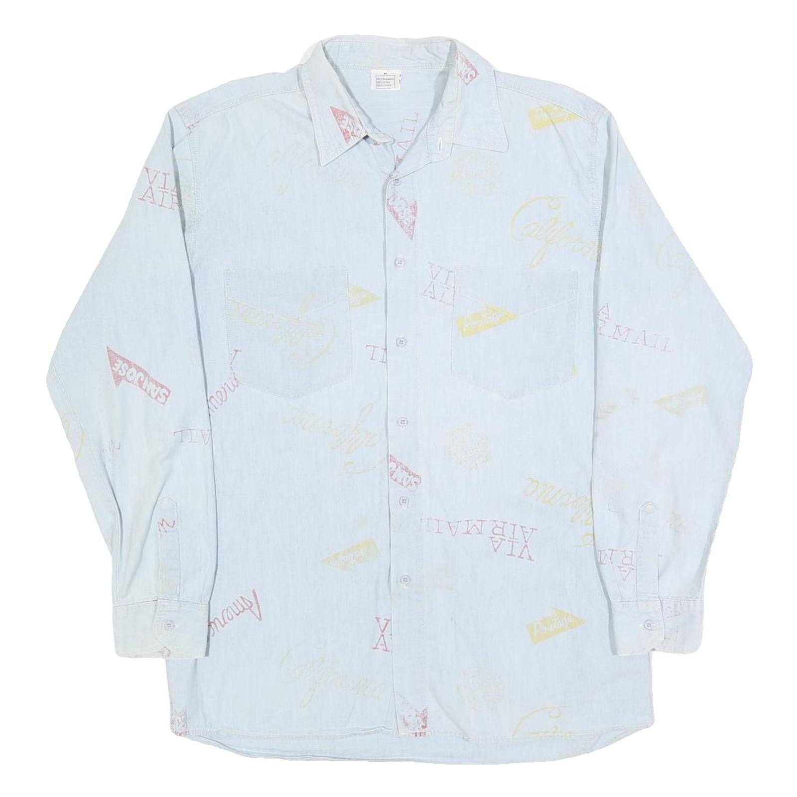 Mens Light Blue Cotton Blend Pattern Shirt M Casual Button-Up Long Sleeve Refurbished - N/A refurbished available on Cerqular