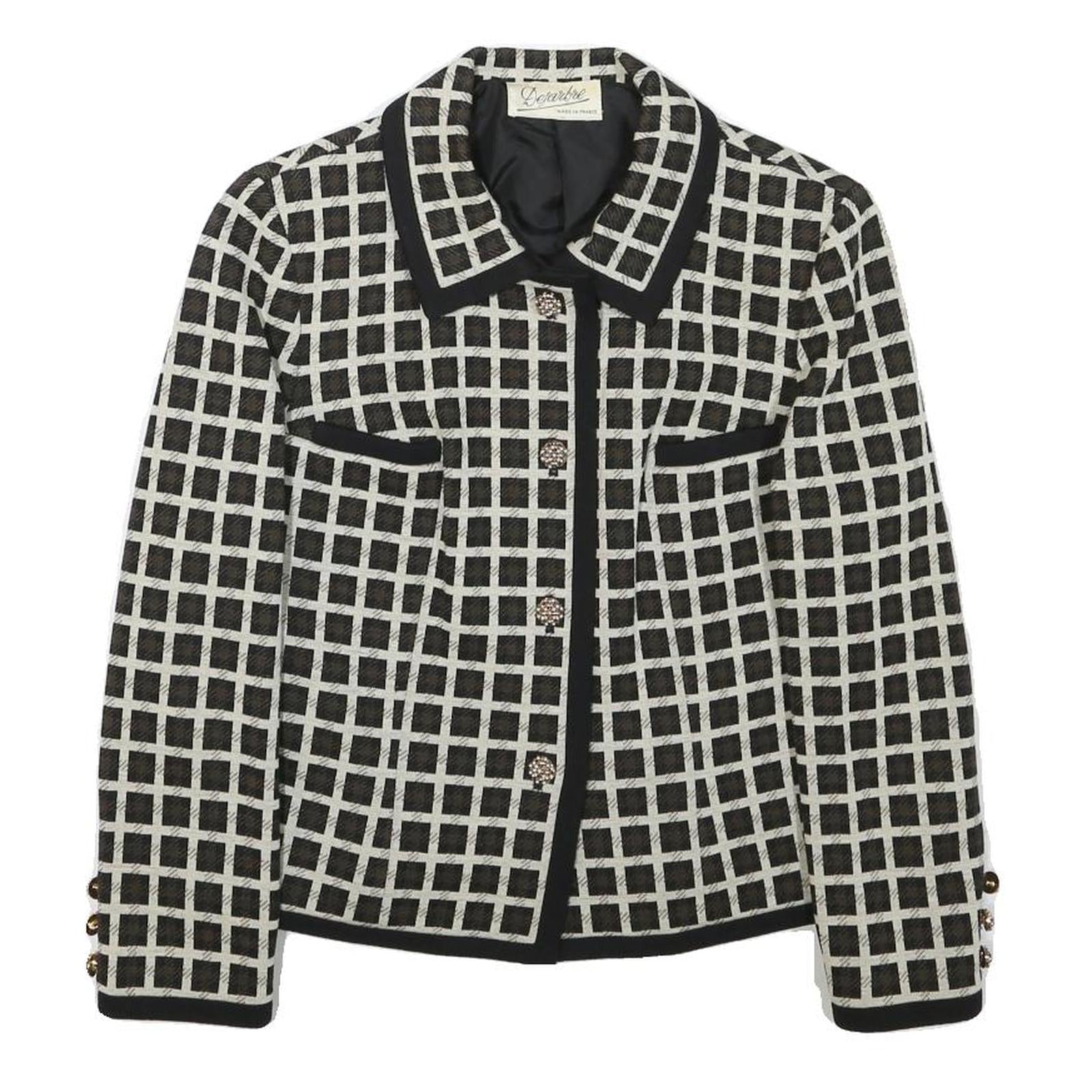 DESARBRE Womens Black & White Check Wool Blend Button Jacket XS Woven Elegant Refurbished - N/A refurbished available on Cerqular