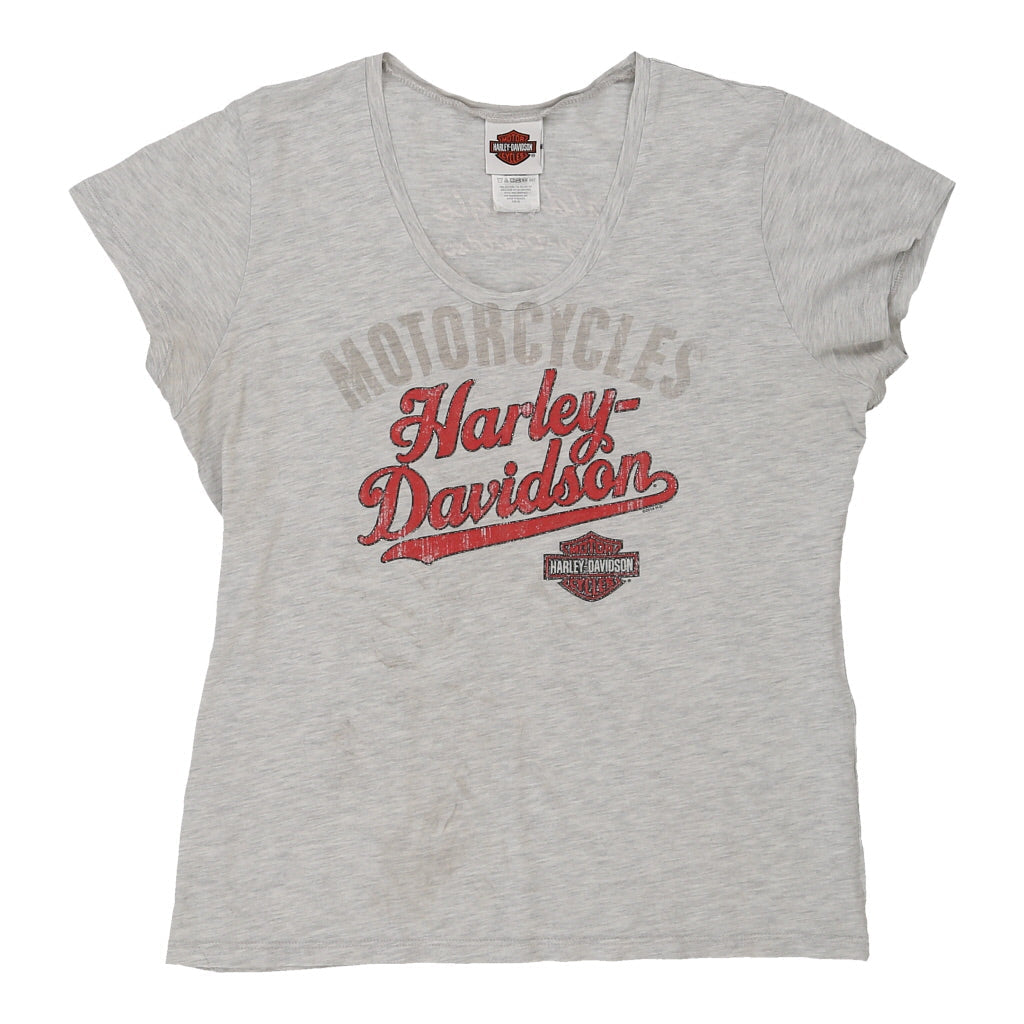 Marquette, Michigan Harley Davidson V-neck Top - XL Grey Cotton Refurbished - Thrifted (note: this is a term often used to describe second- refurbished available on Cerqular