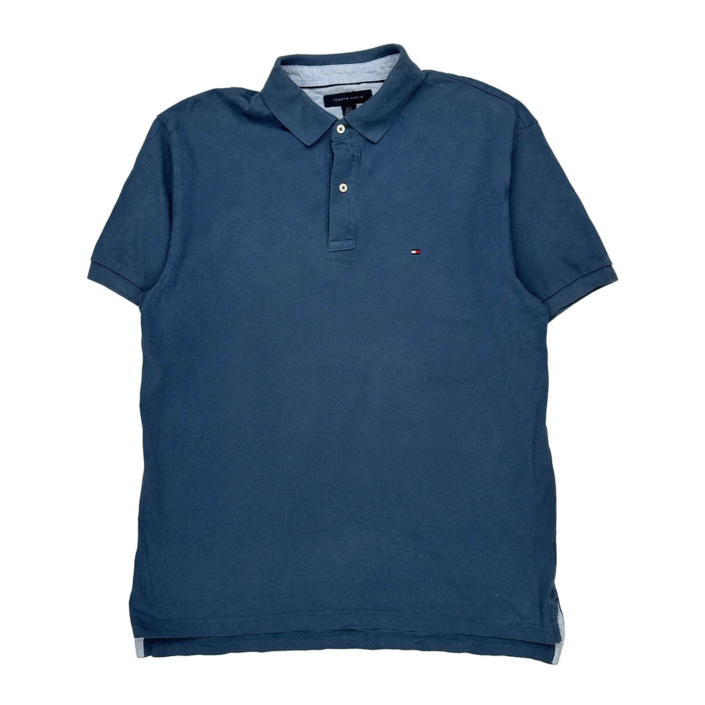 Tommy Hilfiger Polo Shirt - Large Blue Cotton Refurbished - Thrifted (note: this is a term often used to describe second- refurbished available on Cerqular