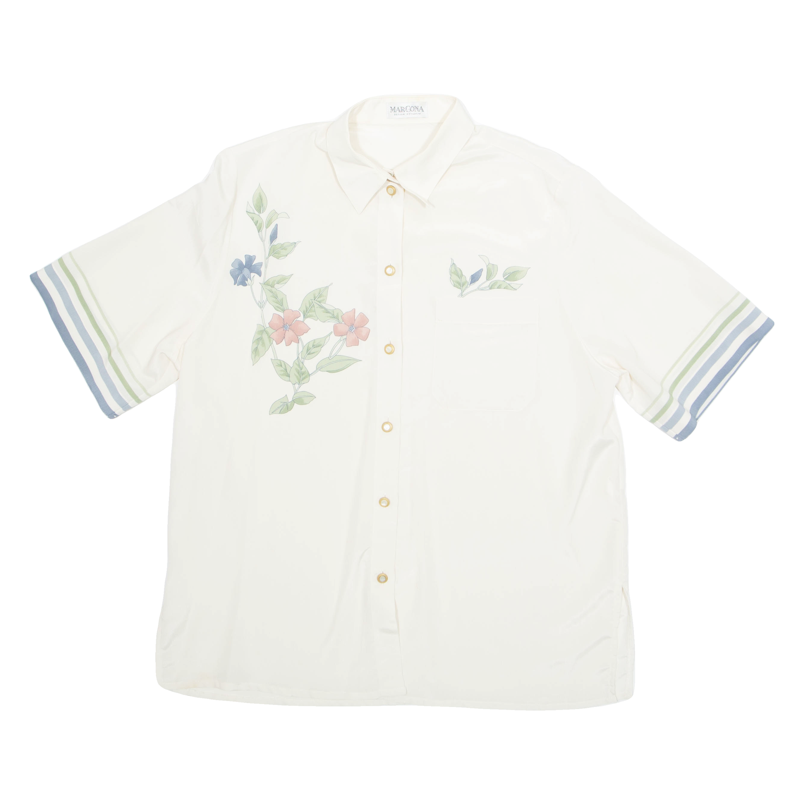 MARCONA Sheer Womens Shirt Beige Collared Floral L Refurbished - N/A refurbished available on Cerqular