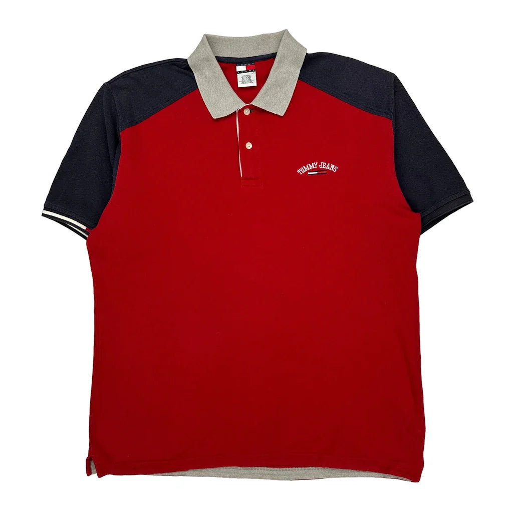 Tommy Jeans Polo Shirt - Large Black Cotton Refurbished - Thrifted (note: this is a term often used to describe second- refurbished available on Cerqular