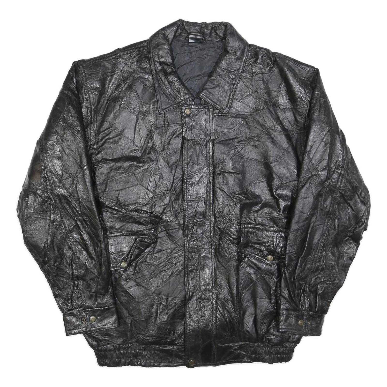 Mens Black Leather Jacket 2XL Zip Closure Classic Fit Plain Stylish Outerwear Refurbished - N/A refurbished available on Cerqular