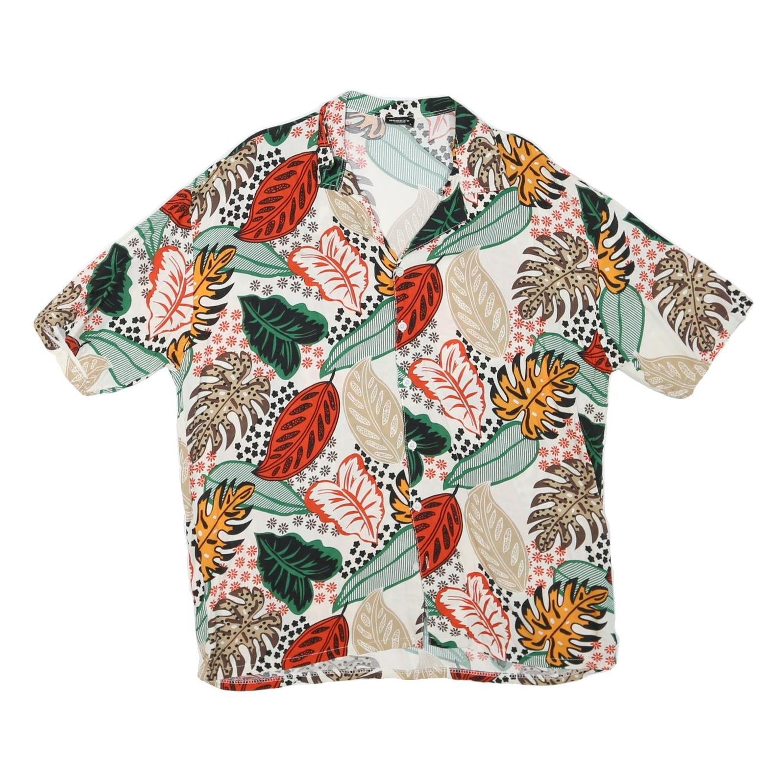 BREEZY Mens White Red Green Orange Leaf Print Shirt S Summer Casual Tropical Refurbished - N/A refurbished available on Cerqular