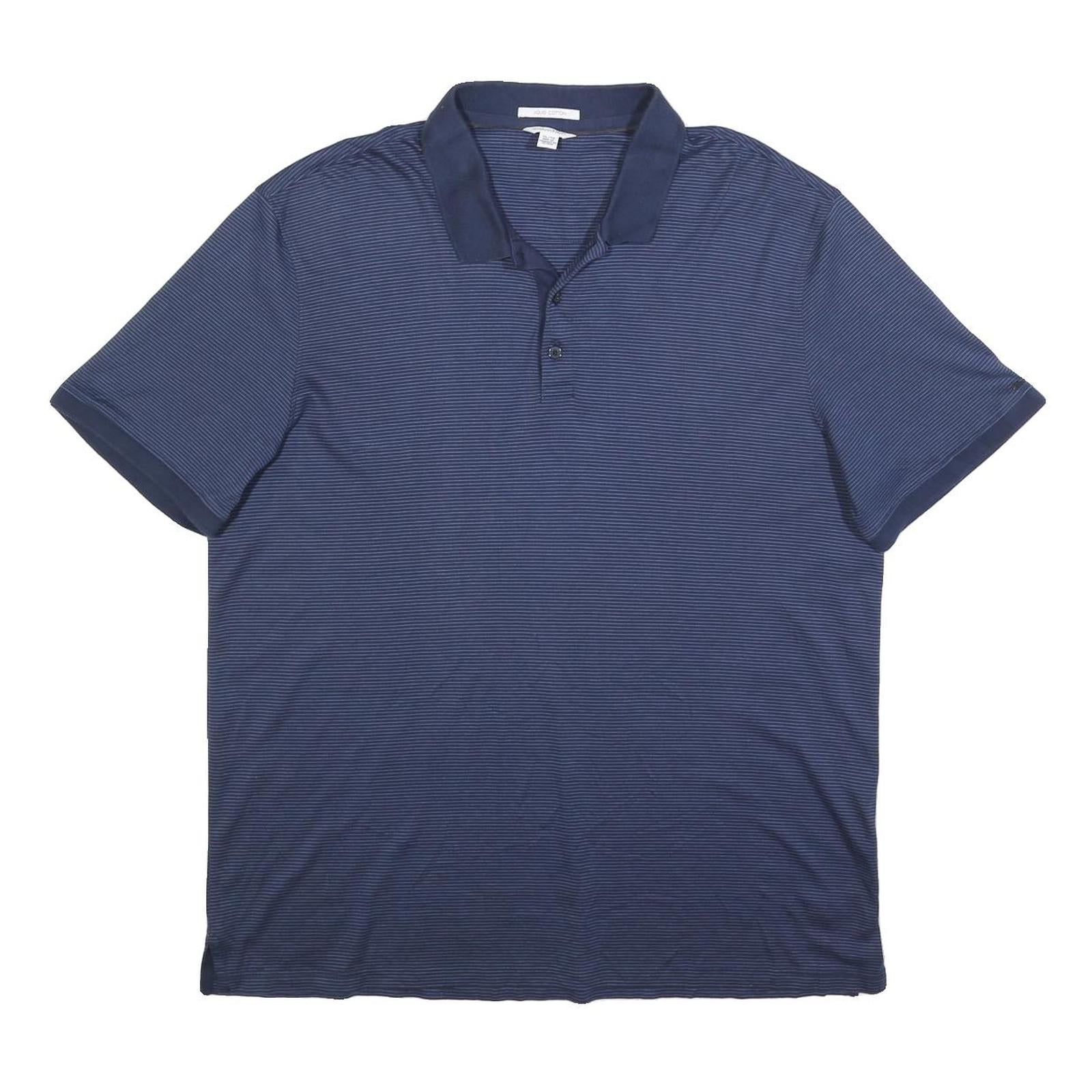 CALVIN KLEIN Mens Blue Short Sleeve Striped Polo Shirt XL Cotton Blend Casual Refurbished - N/A refurbished available on Cerqular