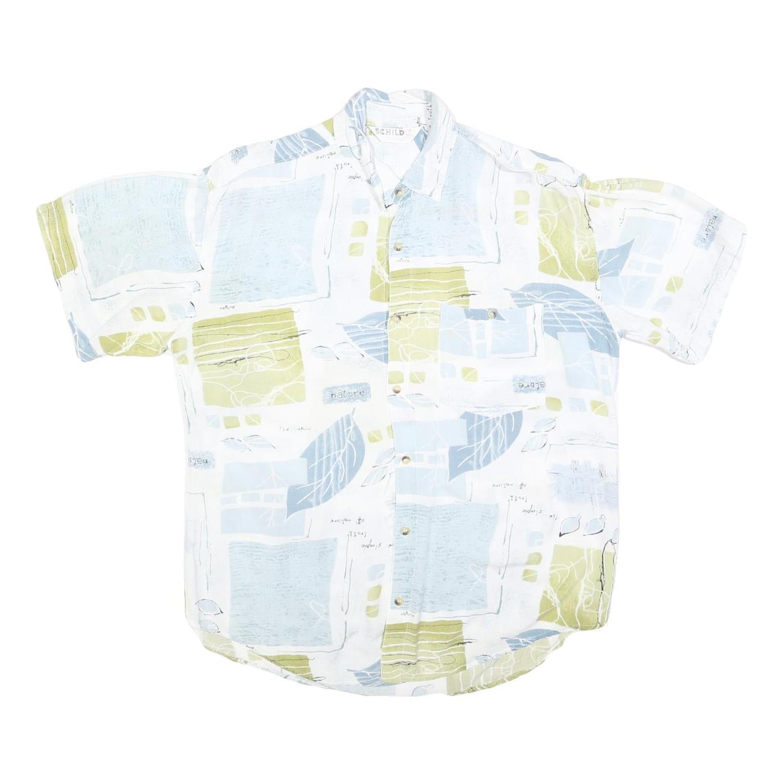 SCHILD Mens Blue & Green Pattern Shirt L Casual Cotton Blend Summer Style Refurbished - N/A refurbished available on Cerqular