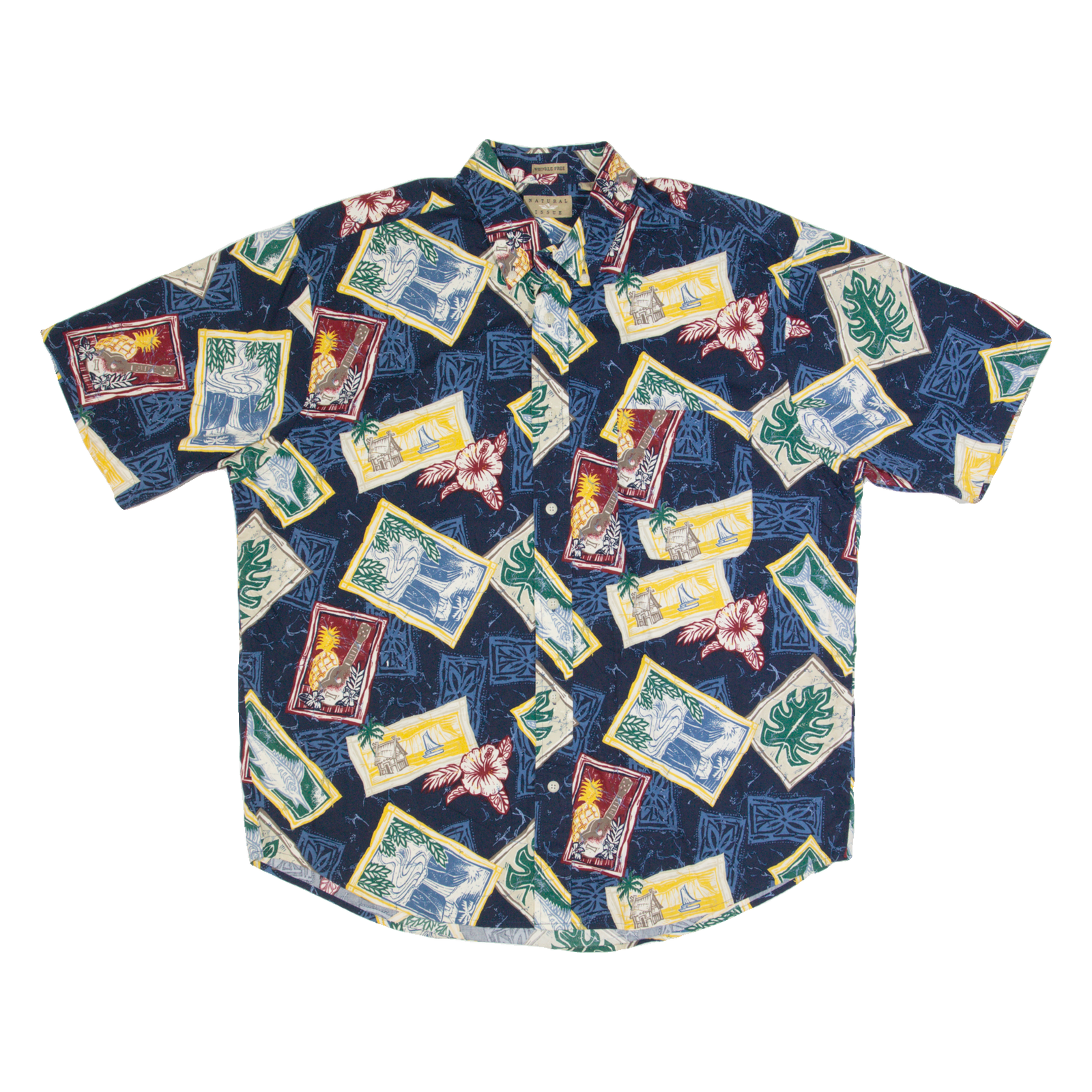 NATURAL ISSUE Mens Hawaiian Shirt Blue 90s Crazy Pattern L Refurbished - N/A refurbished available on Cerqular