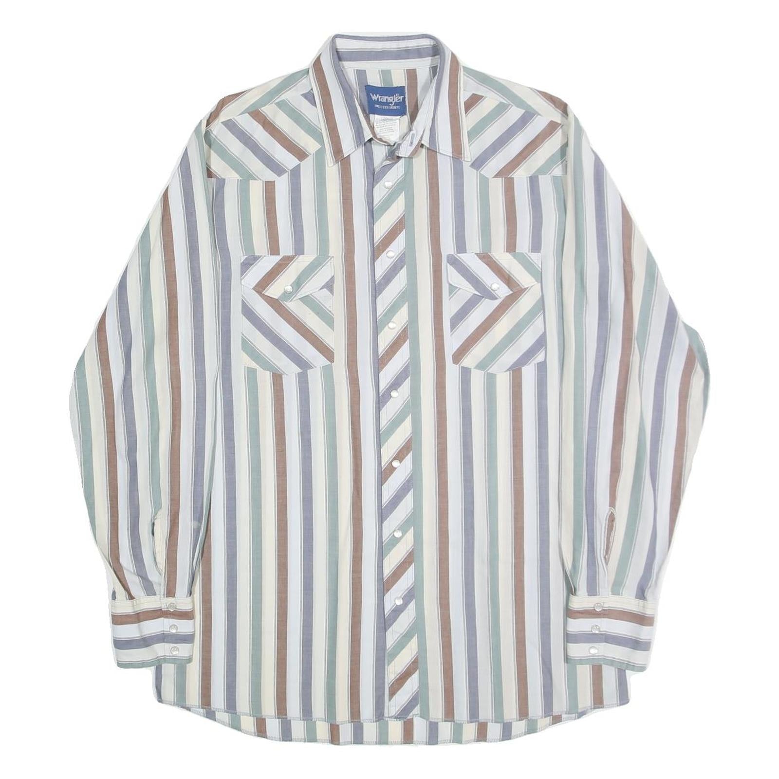 WRANGLER Mens Blue Beige Brown Striped Shirt L Cotton Casual Relaxed Fit Refurbished - N/A refurbished available on Cerqular