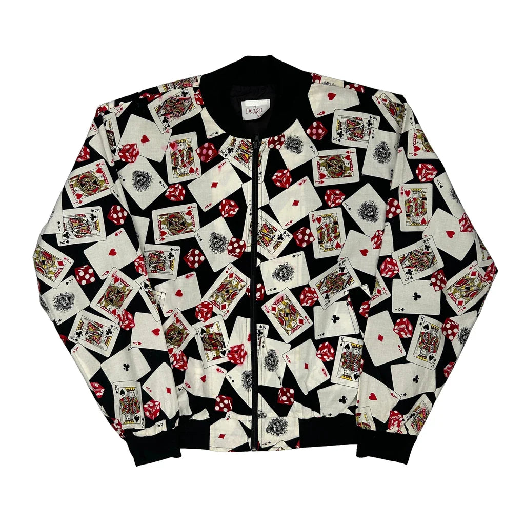 1980'S The Regal Graphic Bomber Jacket - XL White Polyester Blend Refurbished - Thrifted (note: this is a term often used to describe second- refurbished available on Cerqular